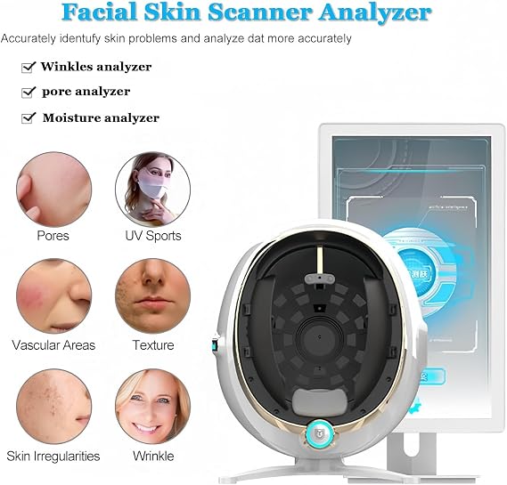 Skin Analysis Machine Facial,Professional Skin Analyzer Machine,High-Resolution Facial Detection Machine,Intelligent Moisture Analyzers Instrument,For Healthy Skin Care White-13.3in