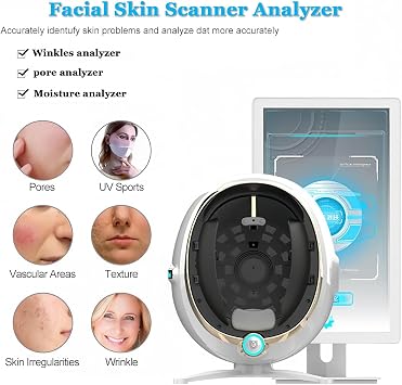 Skin Analysis Machine Facial,Professional Skin Analyzer Machine,High-Resolution Facial Detection Machine,Intelligent Moisture Analyzers Instrument,For Healthy Skin Care White-13.3in