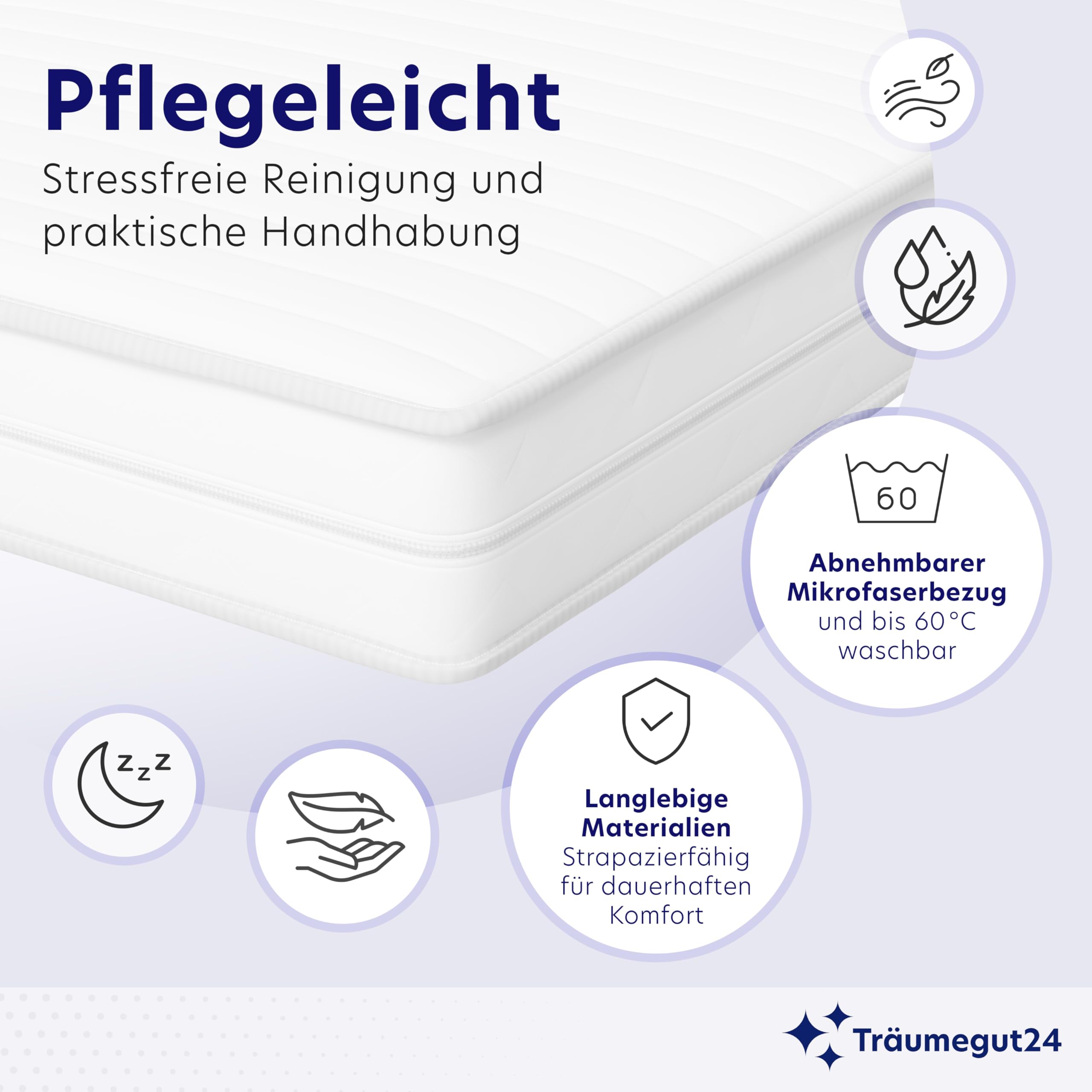 Träumegut24 AquaFlex 7-Zonen Matratze 90x200 cm | H2&H3 | Ergonomische Kaltschaummatratze | Hypoallergen & Antibakteriell | Bezug abnehmbar & waschbar | Oeko-TEX® (90 x 200 cm, H2&H3, 12 cm)