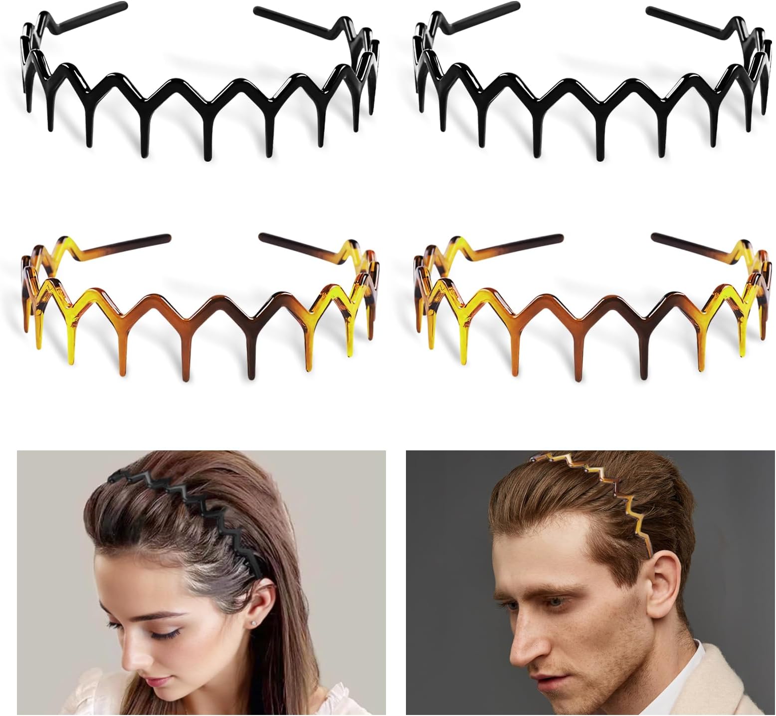 Kayouhua 2 Sets Brown Zig Zag Headbands for Women,Plastic