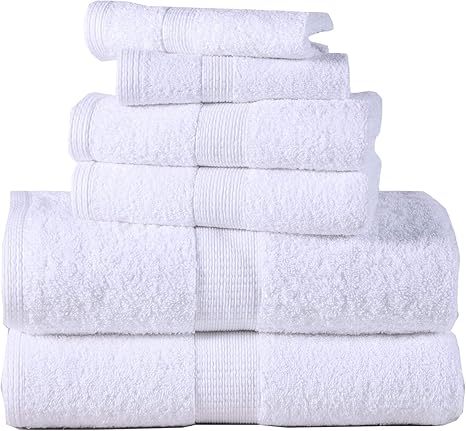 White Bath Towels for bathroom Set-100% Cotton 6 PC Bathroom Towels, Super Soft Hotel Collection ...