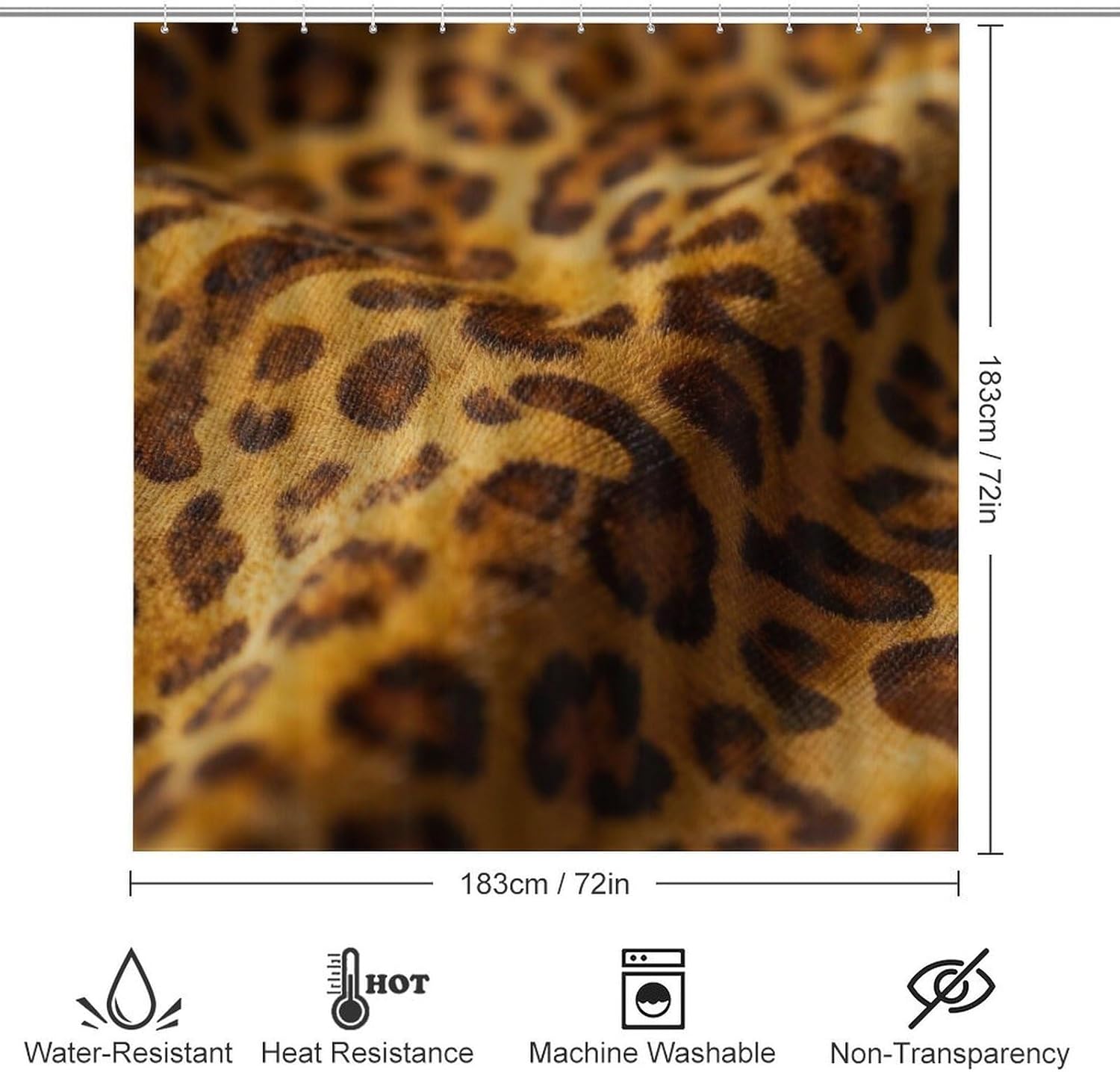 4 Piece Bathroom Rug Set with Shower Curtain, Non-Slip Bath Mat Toilet Cover Set, Leopard Print Bathroom Rug Sets