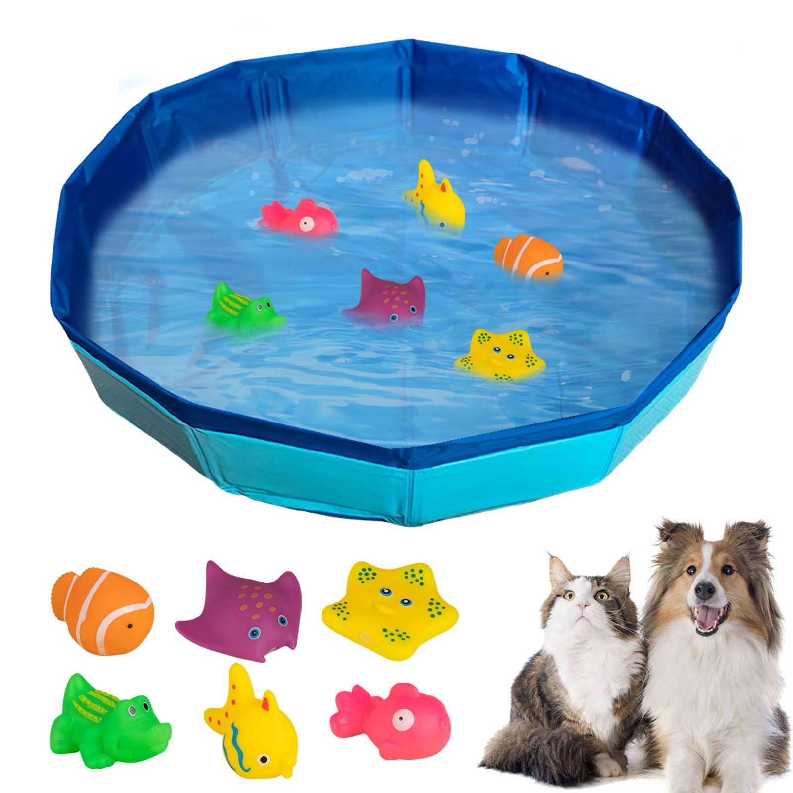Piscina para gatos con juguetes, juguete para la piscina con juguetes de peces, piscina portátil para gatos, piscina para perros, juguete interactivo para gatos, pequeña piscina infantil, juguete de