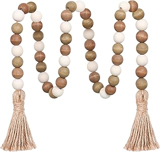 Meplait Wood Bead Garland, 39in Farmhouse Beads with Tassels for Tiered Tray Decor