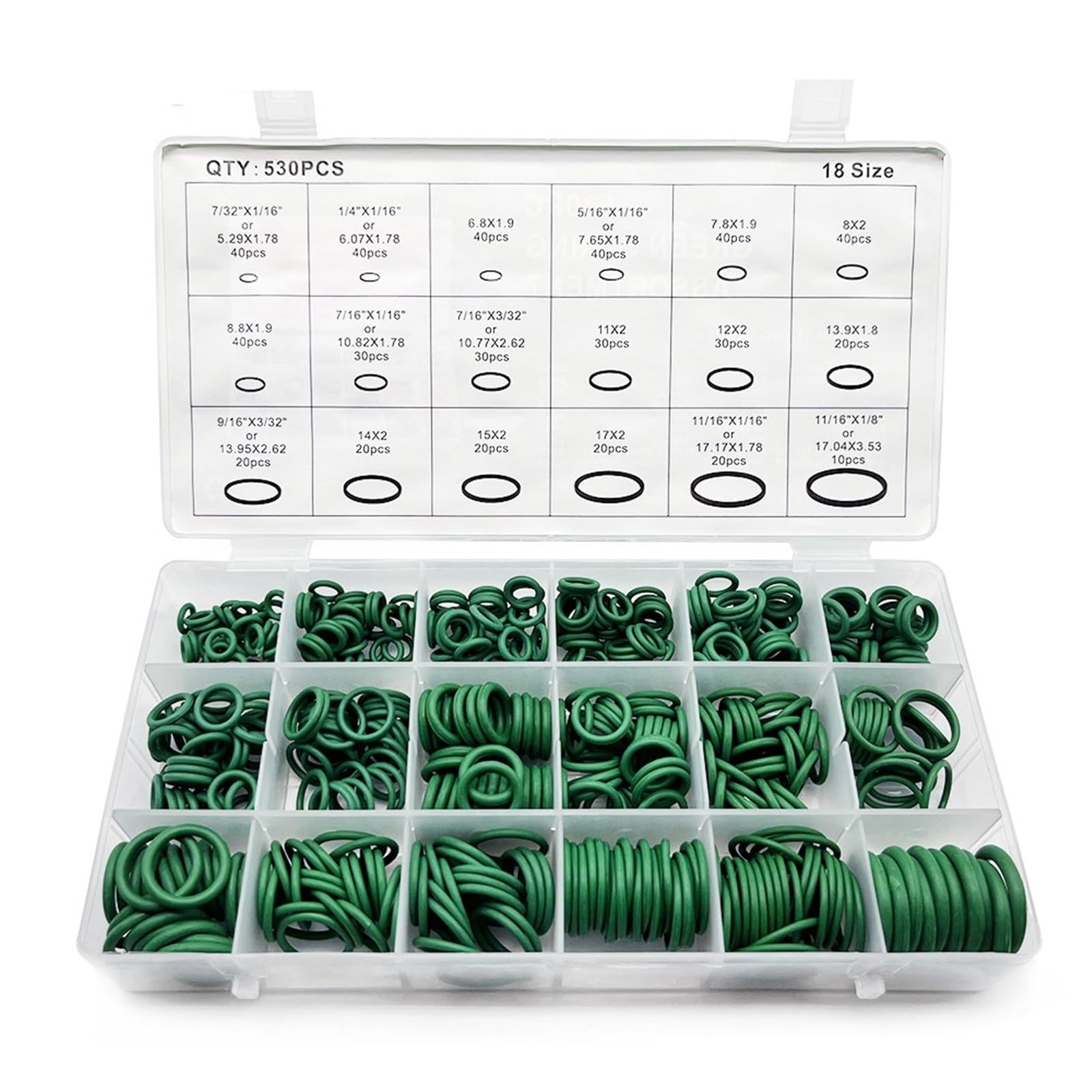 Kit assortito di O-Ring Set di guarnizioni in gomma nitrilica ad alta pressione O-ring NBR per impianti idraulici automobilistici e riparazione rubinetti O-ring (colore: 530 pezzi verde)