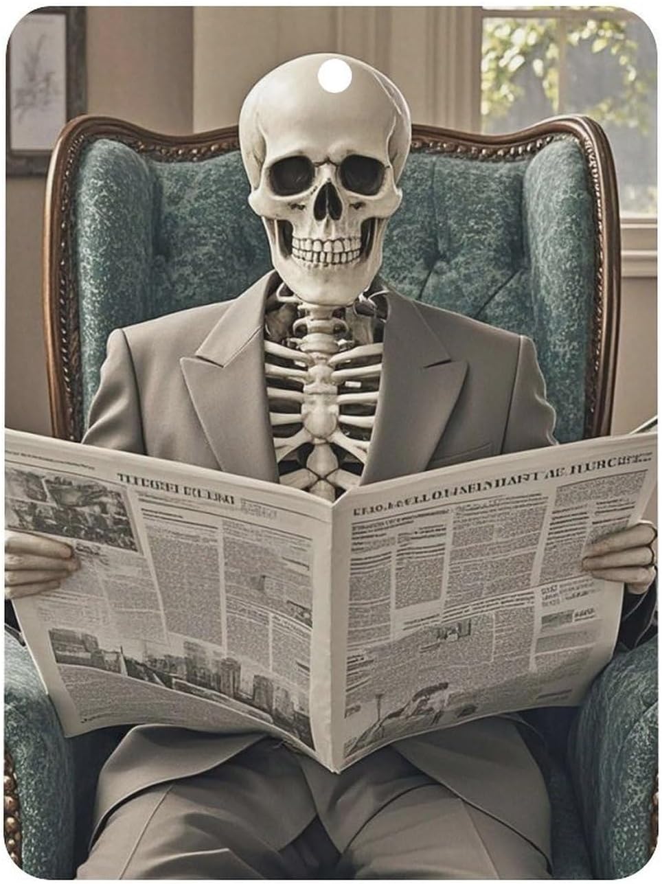 Skeleton Reading Newspaper Car Air Freshener Hanging, Long Lasting Scented Car Aromatherapy Tablets, Square Fragrance Scented Cards for Vehicles, Bedroom, Wardrobe Black-style