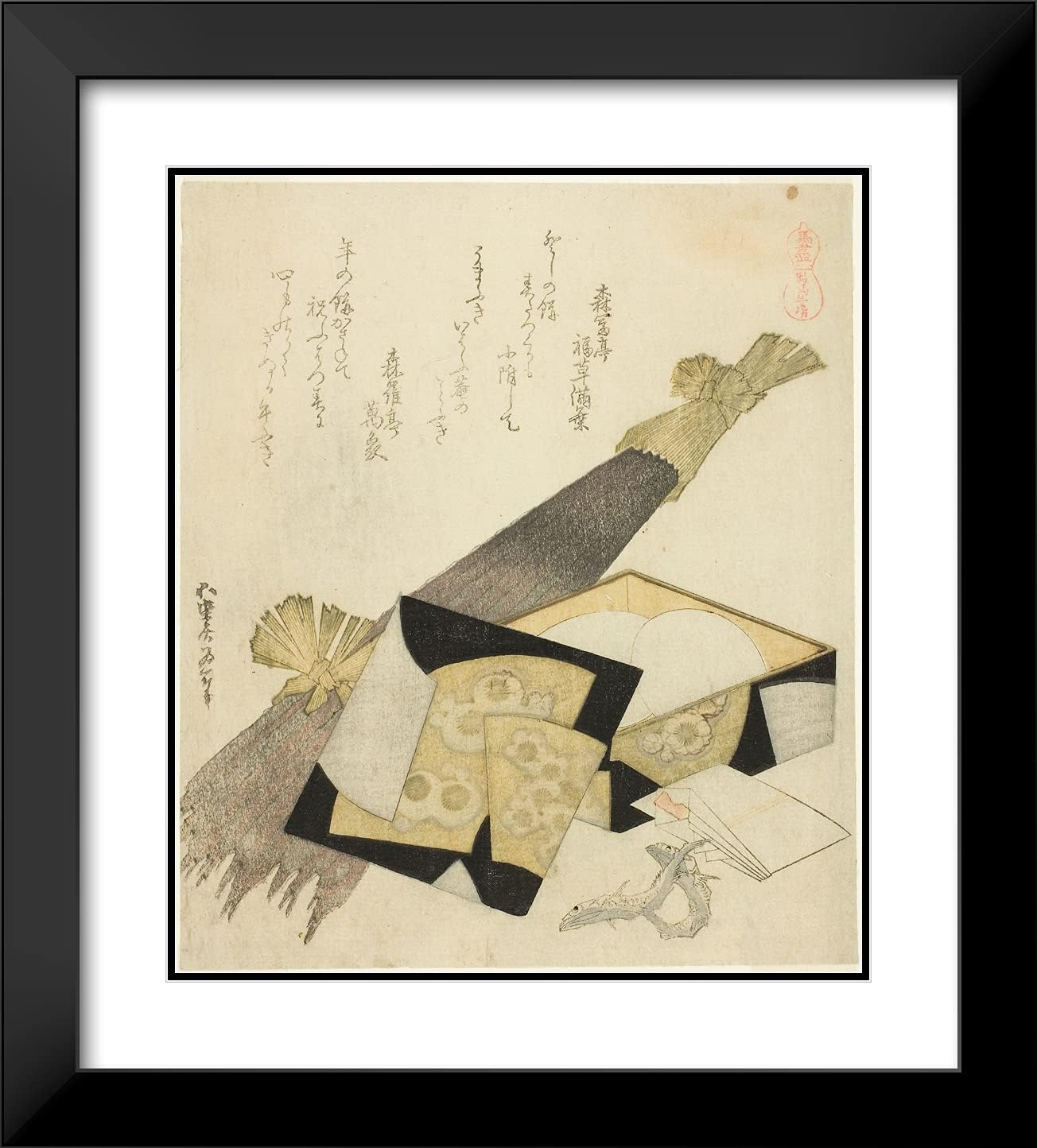 ArtDirect Katsushika Hokusai 20x22 Black Modern Framed and Double Matted Art Print Titled Burdock Root (Kurama GOBO), from The Series A Selection of Horses (Uma-zukushi)
