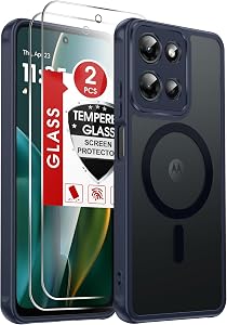 LeYi for Motorola Moto-G-2025 Case: Moto G 2025 Phone Case [Magnet Fit] with 2X Glass Screen, Matte Translucent & Shockproof for Motorola G 2025 Case, Blue