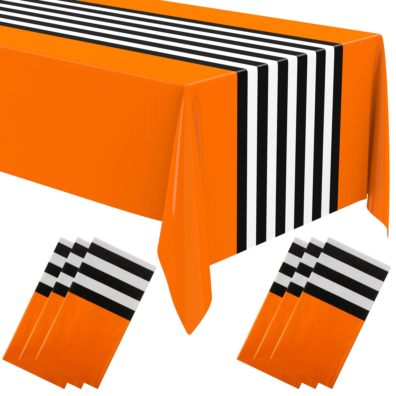 Oudain 6 Pcs Striped Tablecloth 108 x 54 Inch Disposable Plastic Table Cloth Waterproof Tablecloth Rectangle Table Cover for Birthday Wedding Bridal Party Supplies (Red White Orange)