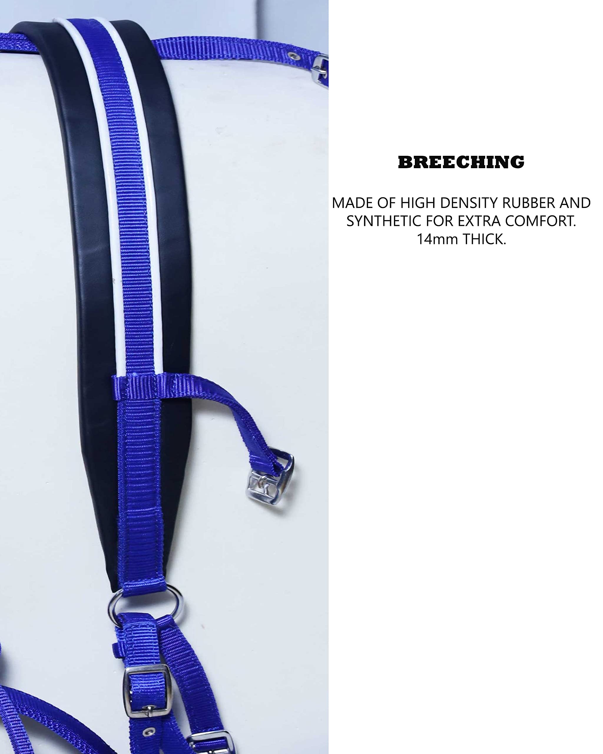 Harnais de conduite en nylon rembourré bleu pour cheval Taille complète