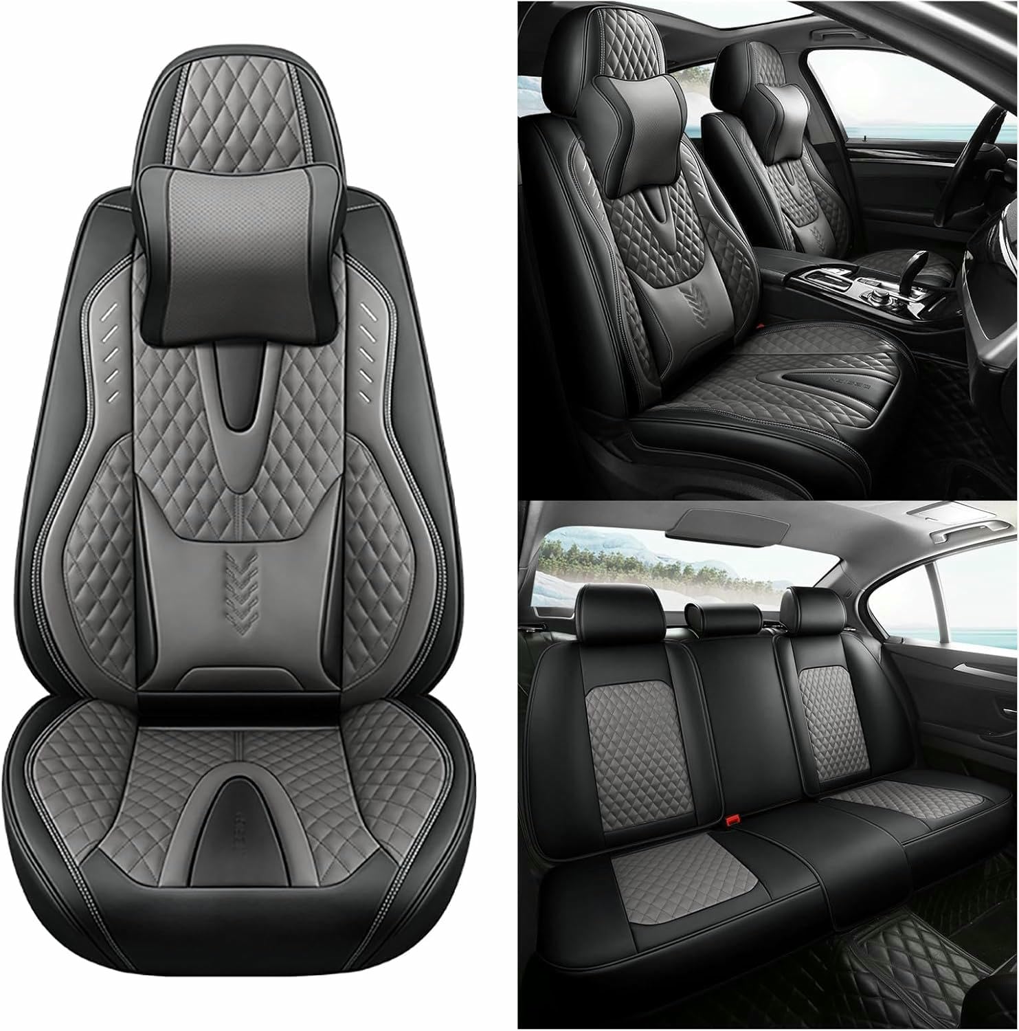 ELLIAT Uniwersalne skórzane pokrowce na siedzenia samochodowe do Dodge Dart Avenger Dacia Duster Sandero Logan Copri, akcesoria 5-osobowe, szare
