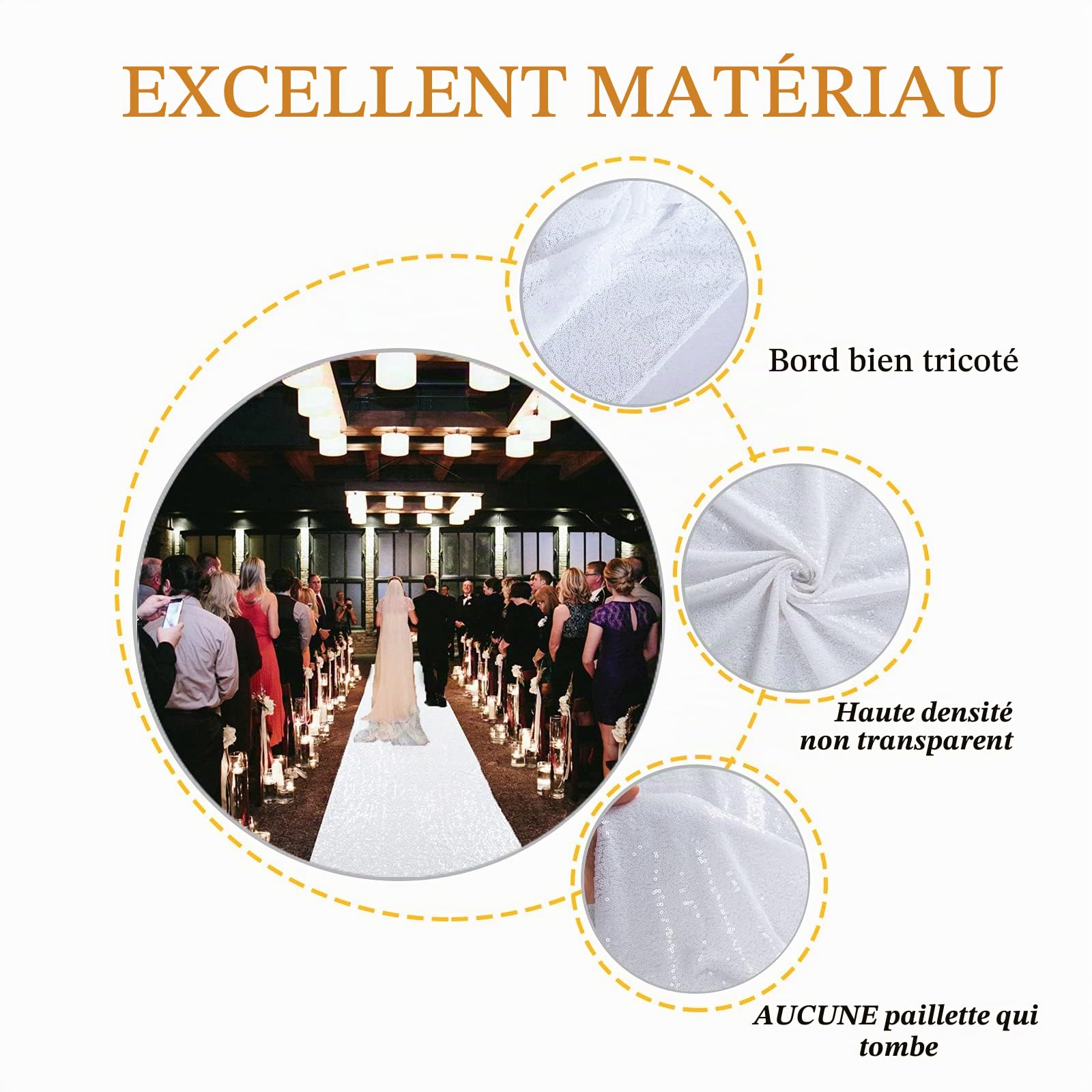 Coureur d'allée de mariage Chemin blanc pour la mariée Coureur d'allée à paillettes 2FTx15FT Coureur d'allée blanc étincelant Tapis d'extérieur intérieur Tapis de plage Décorations de mariage