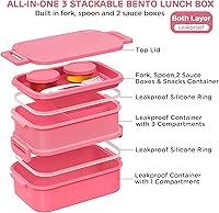 Vista 2 de DaCool Caja Bento para Adultos - Caja de Almuerzo Apilable Todo en Uno a Prueba de Fugas para Adultos, Mujeres y Niñas, 74 OZ, Contenedores