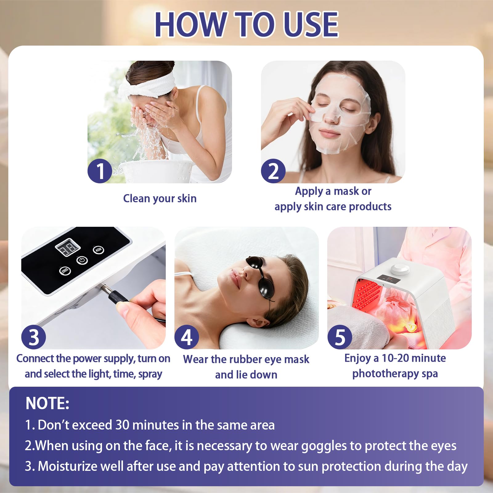Maschera per Terapia Della Luce 7 Colori, Pieghevole Maschera LED per Viso con Funzione Spray per Cura Della Pelle, Uso Domestico nel Salone SPA