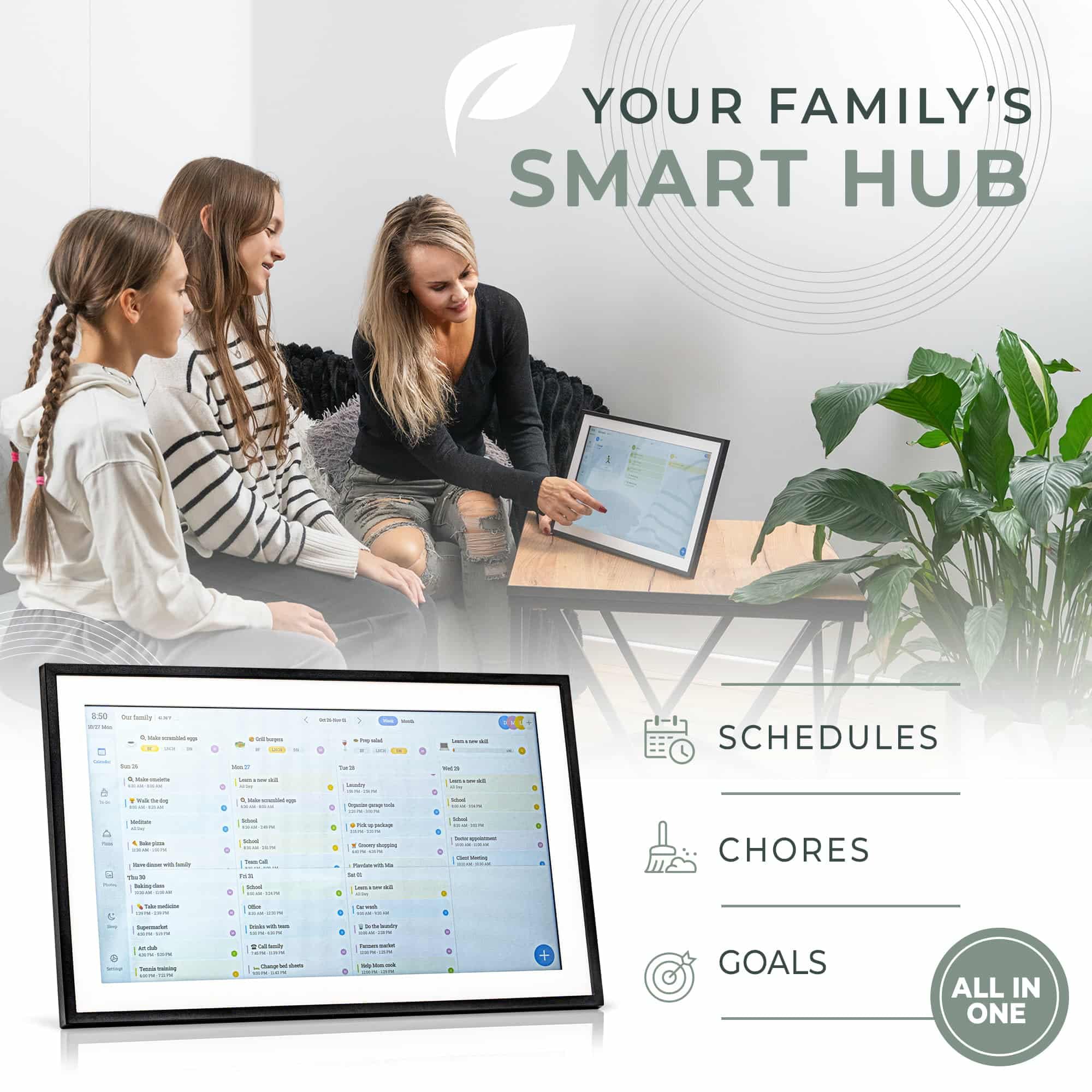 Kalender: 15,6 Zoll Smart Family Organizer & Digitaler Wandplaner mit Touchscreen, Aufgabendiagramm und Mahlzeitenplanung – Wandhalterung oder Arbeitsplatte, Command Center, Weiß 2025 Edition