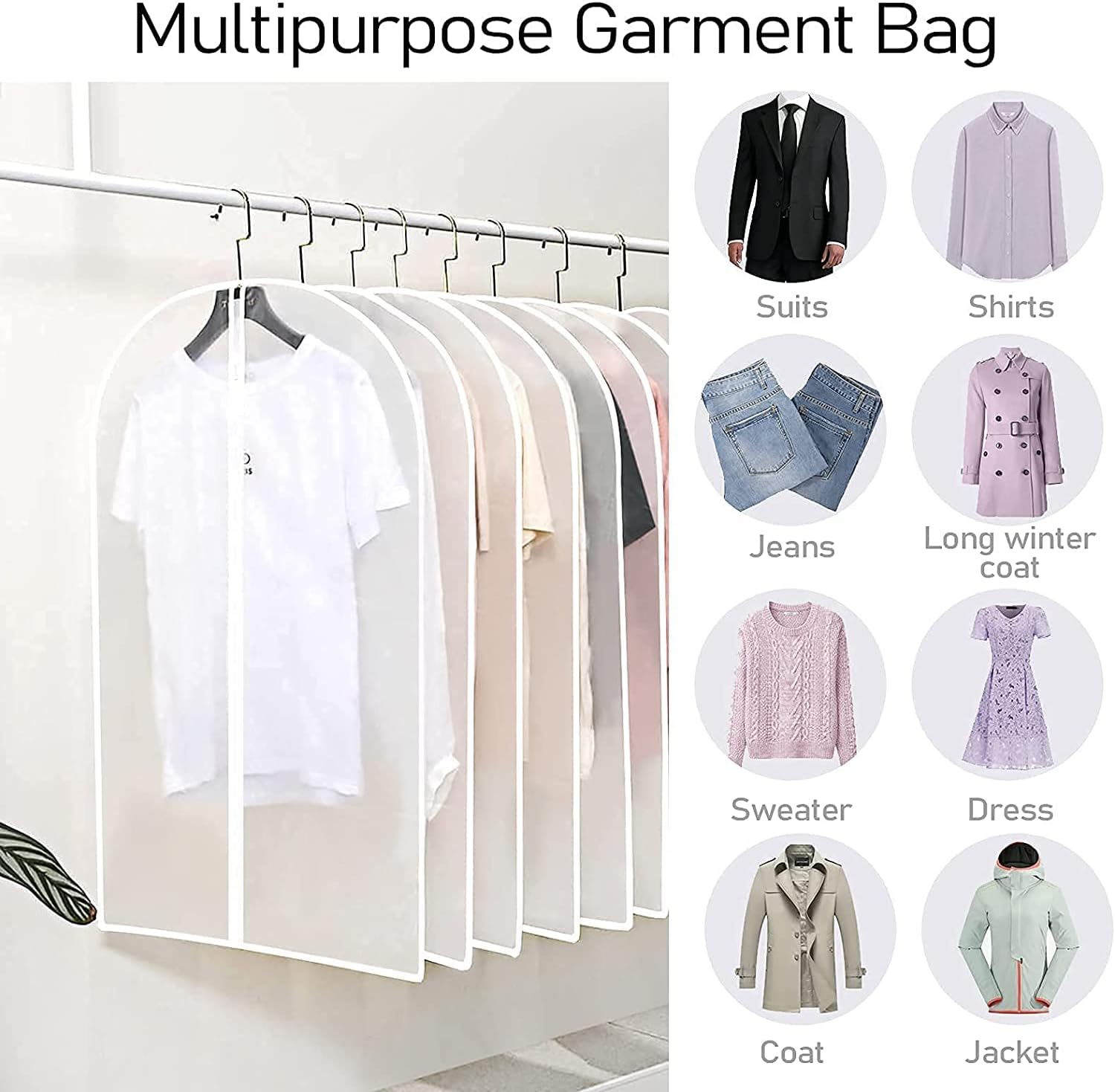 LMQSCH Hanging Garment Bags Lightweight Suit bags, Garment Bags for Hanging Clothes, Garment Cover, Clear Garment Bag PEVA Breathable for Closet Clothes Storage- 24 inches x 48 inches / 8 pieces : Home & Kitchen
