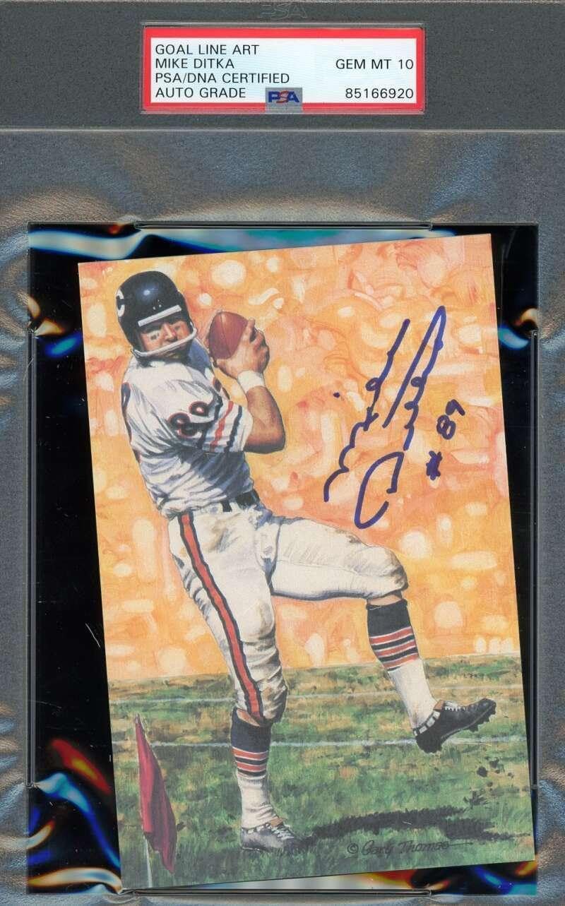 Mike Ditka Gem Mint 10 PSA DNA Signed Goal Line Art Card GLAC Autograph - NFL Autographed Football Cards