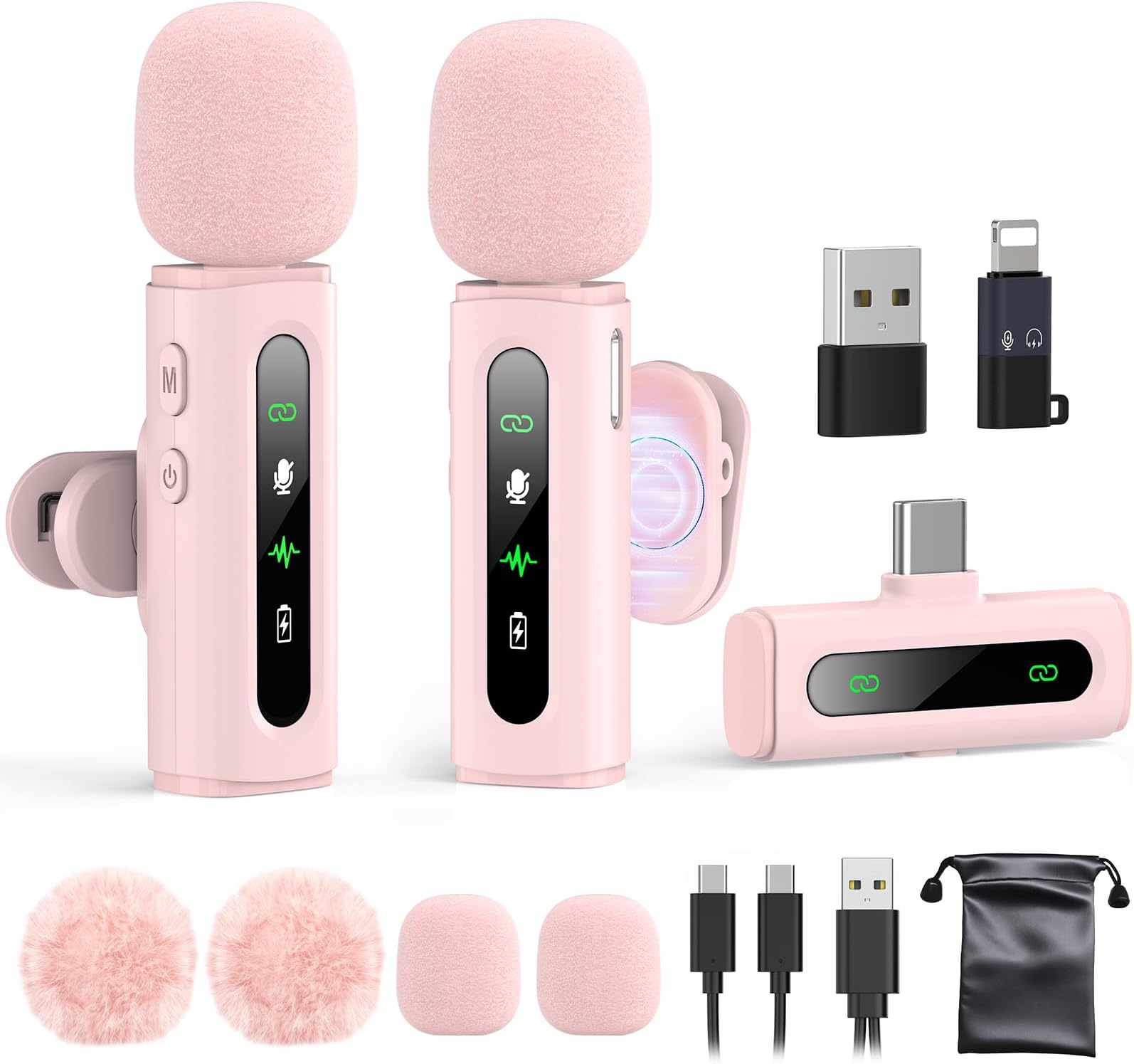 USB C Lavalier Microphone Wireless Mini Mic for Type-C Android Phone/Tablet/PC Video Recording Clip-on Mics with Rotatable Clip&Denoise Recording, Ideal for Vlog Tiktok Youtube Content Creator, Pink