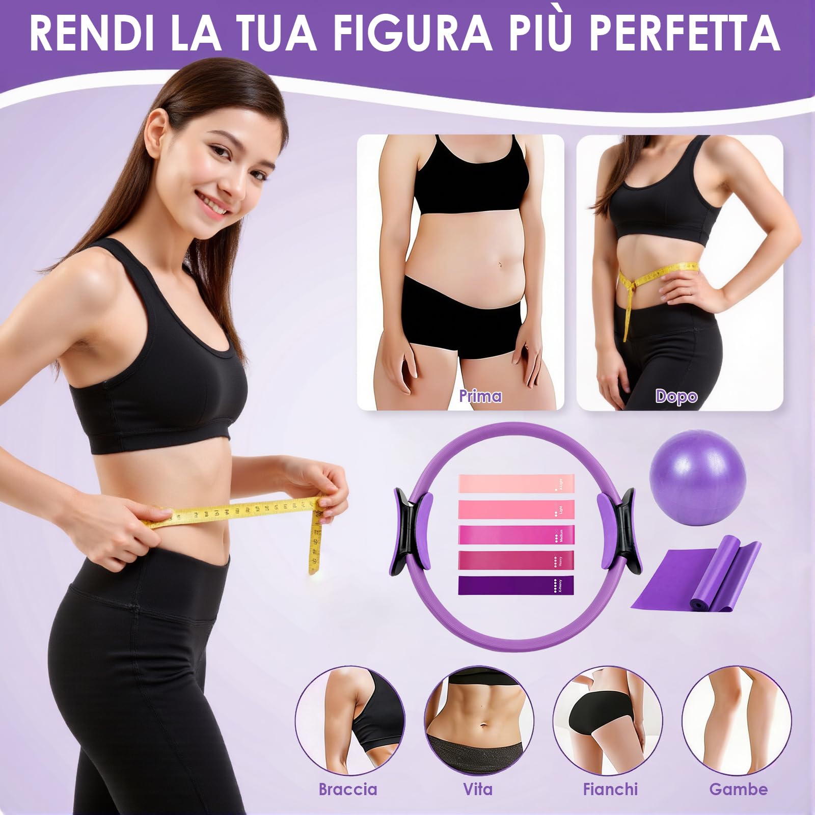 SCANTEE Set di anelli da pilates per fitness, 13 pezzi, viola, plastica, 35 x 35 cm, con anello per allenamento e sport, ragazza