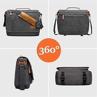 ESTARER Laptop Bag Shoulder Bag Men's Canvas for Work Plain Grey