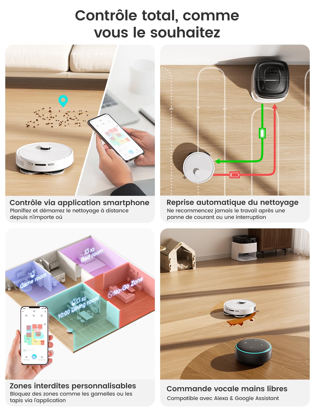 Lefant M3 Robot Aspirateur Laveur 12 000 Pa, Station Multifonctionnelle, Double Serpillière Rotative 200 TR/Min, Navigation dToF, Évitement d'obstacles PSD, 220min, WiFi 5G/APP/Alexa