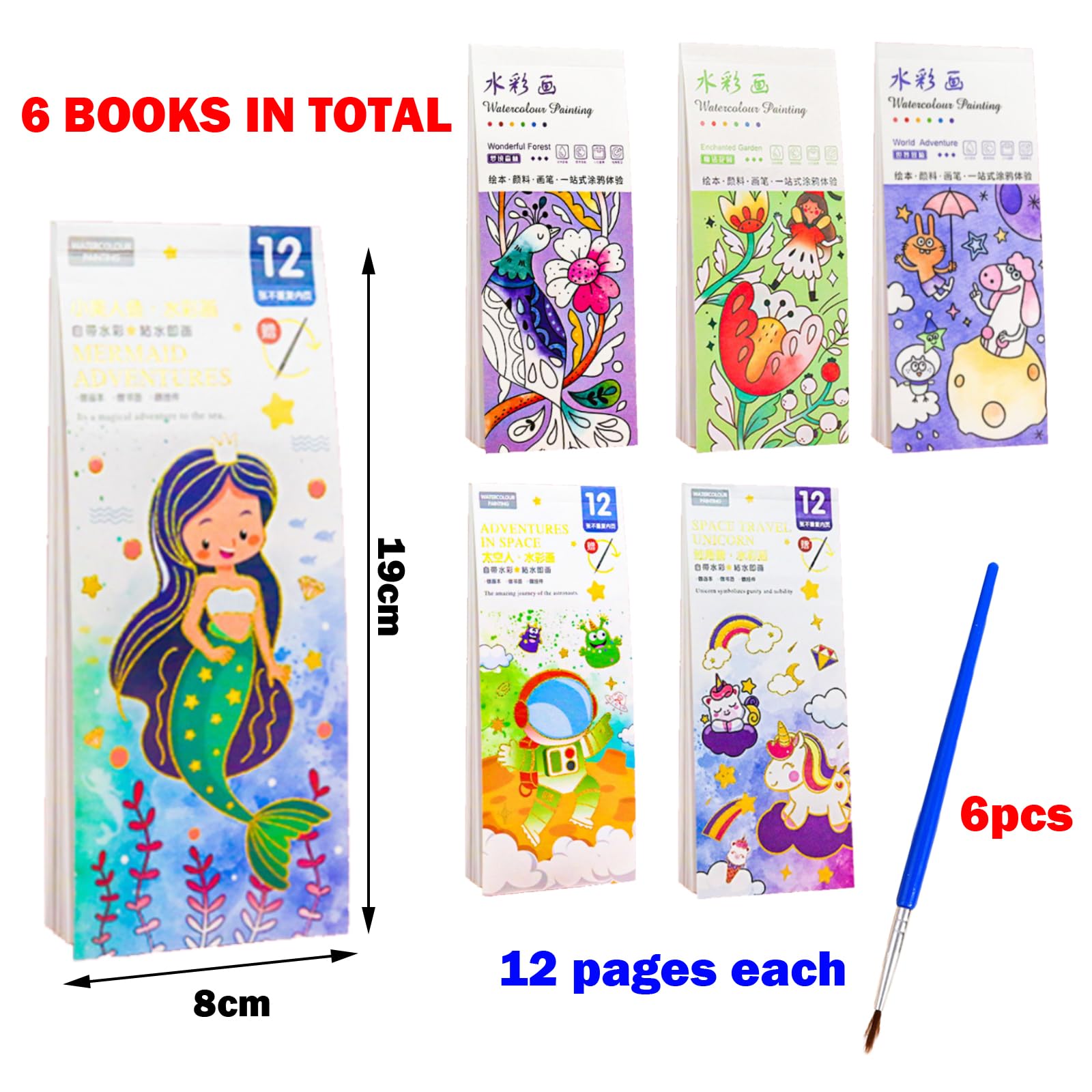 Livre Peinture Aquarelle avec Pinceau Réservoir D'eau, Livre Coloriage Enfant A5 72 Pages