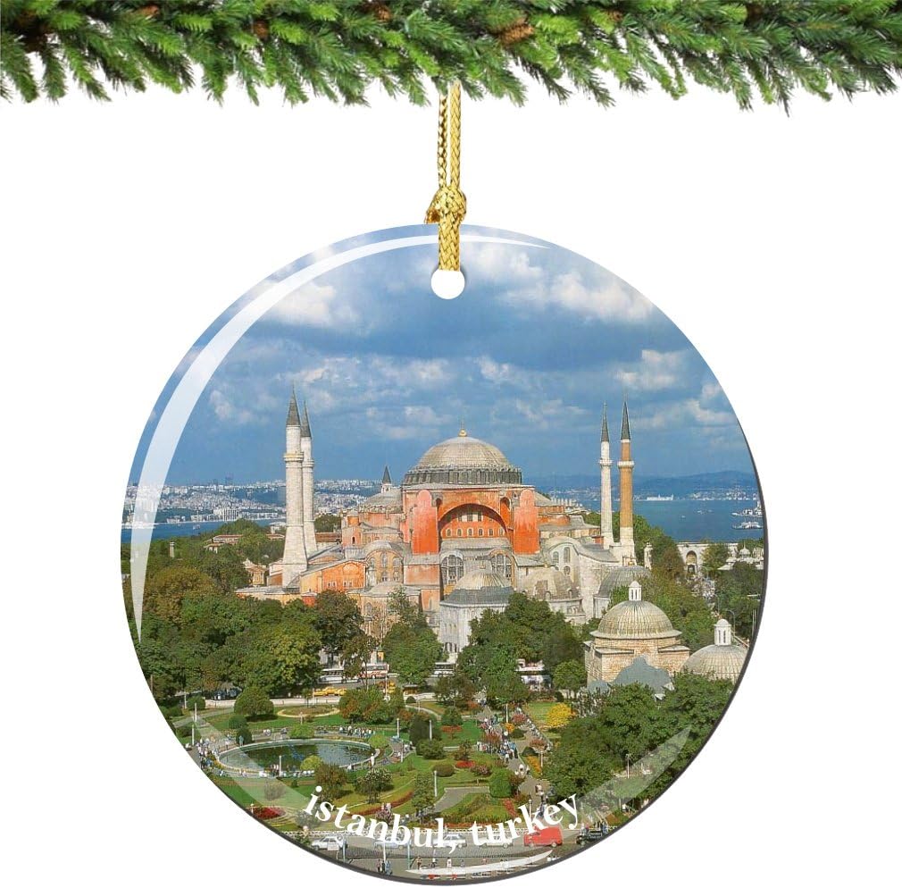 Istanbul Christmas Ornament Porcelain 2.75 Inch Double Sided Turkish Christmas Ornament