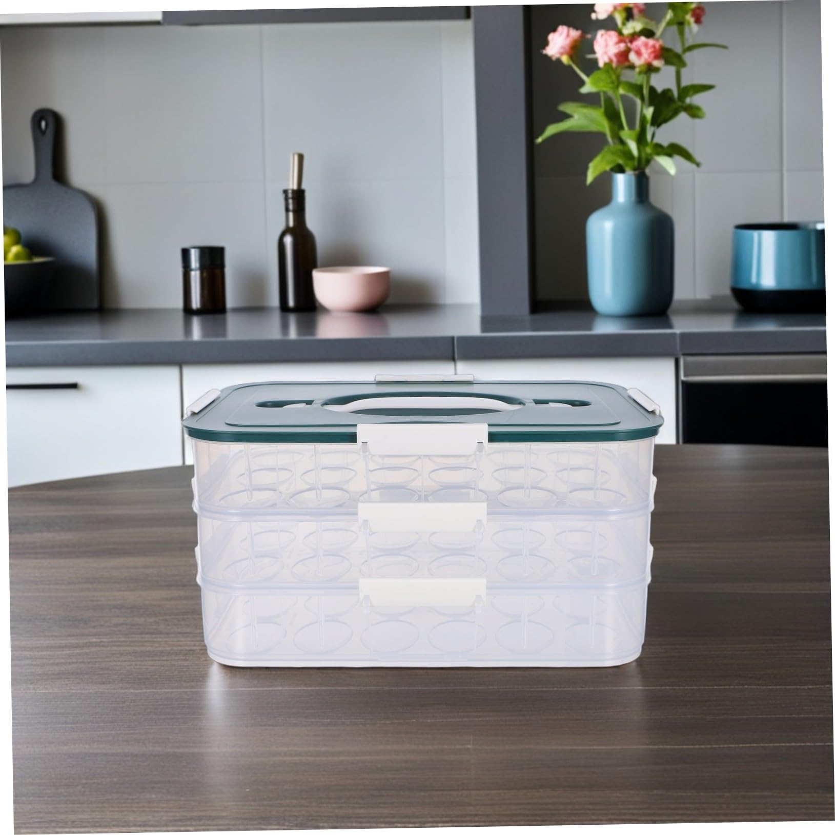 Stackable Eierbehälter Kühlschrank mit Deckel und Griff Eier Organizer für Eier für Kühlschrank und Küchenarbeitsplatte