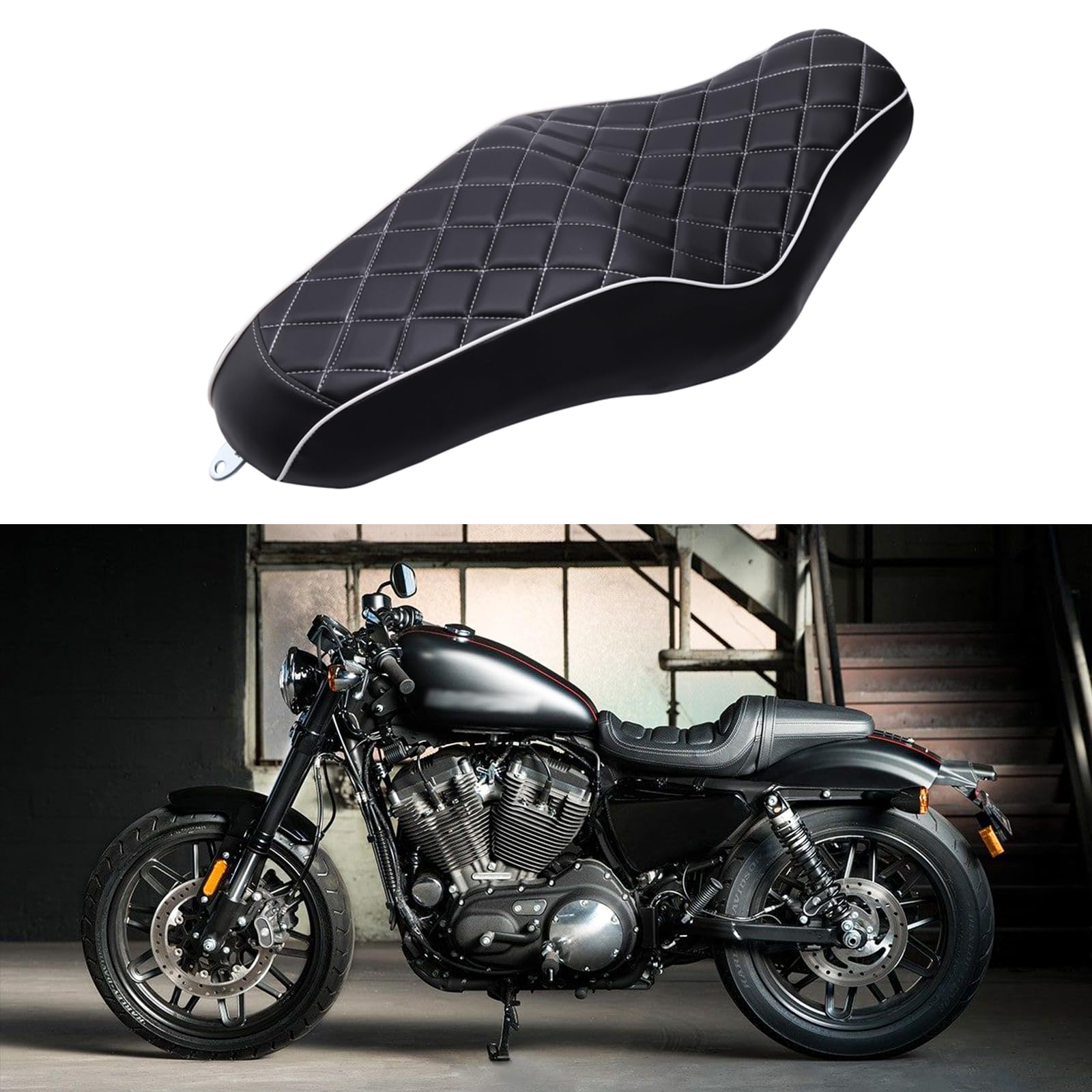 dreamizer motorcycle 2 up driver passenger seat compatible with harley davidson sportster iron xl883n xl1200n forty eight seventy two custom - black?diamond