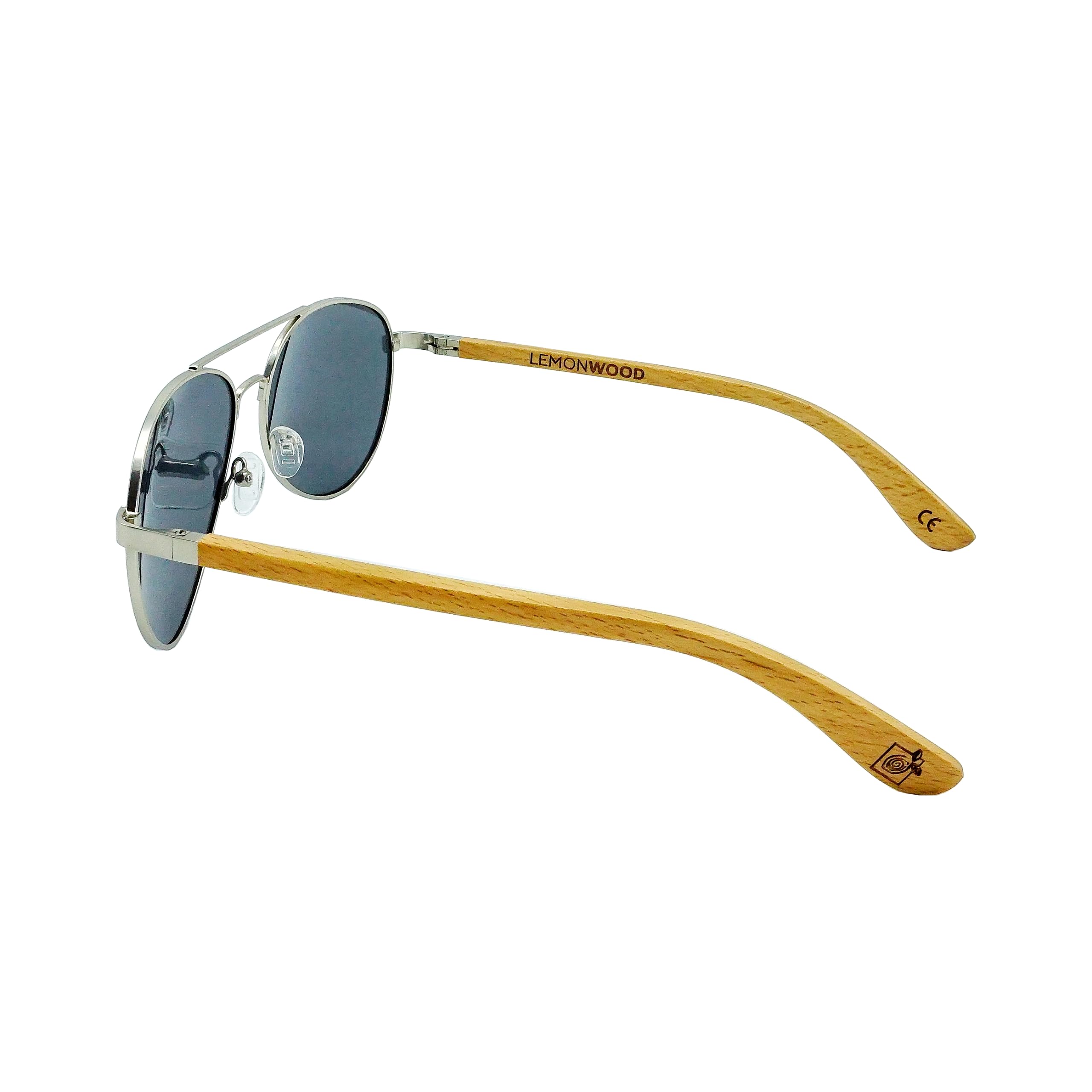LEMONWOOD Holz Pilotenbrille Sonnenbrille Pilot Holzbrille aus Buchenholz polarisierende Gläser Cat 3 UV400 Federscharnier Pilot-Beech incl. faltbarem Kork-Etui
