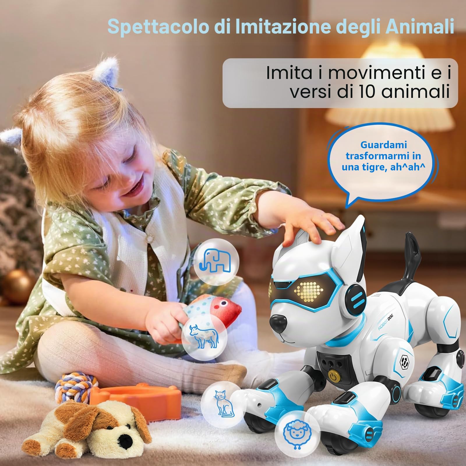 PRANITE Cane Robot per Bambini, Robot Cane Programmabile e Telecomandato, Giocattolo Interattivo Ricaricabile con Controllo Vocale e Gesti, Musica e Danza, Idea Regalo per Bambini e Bambine