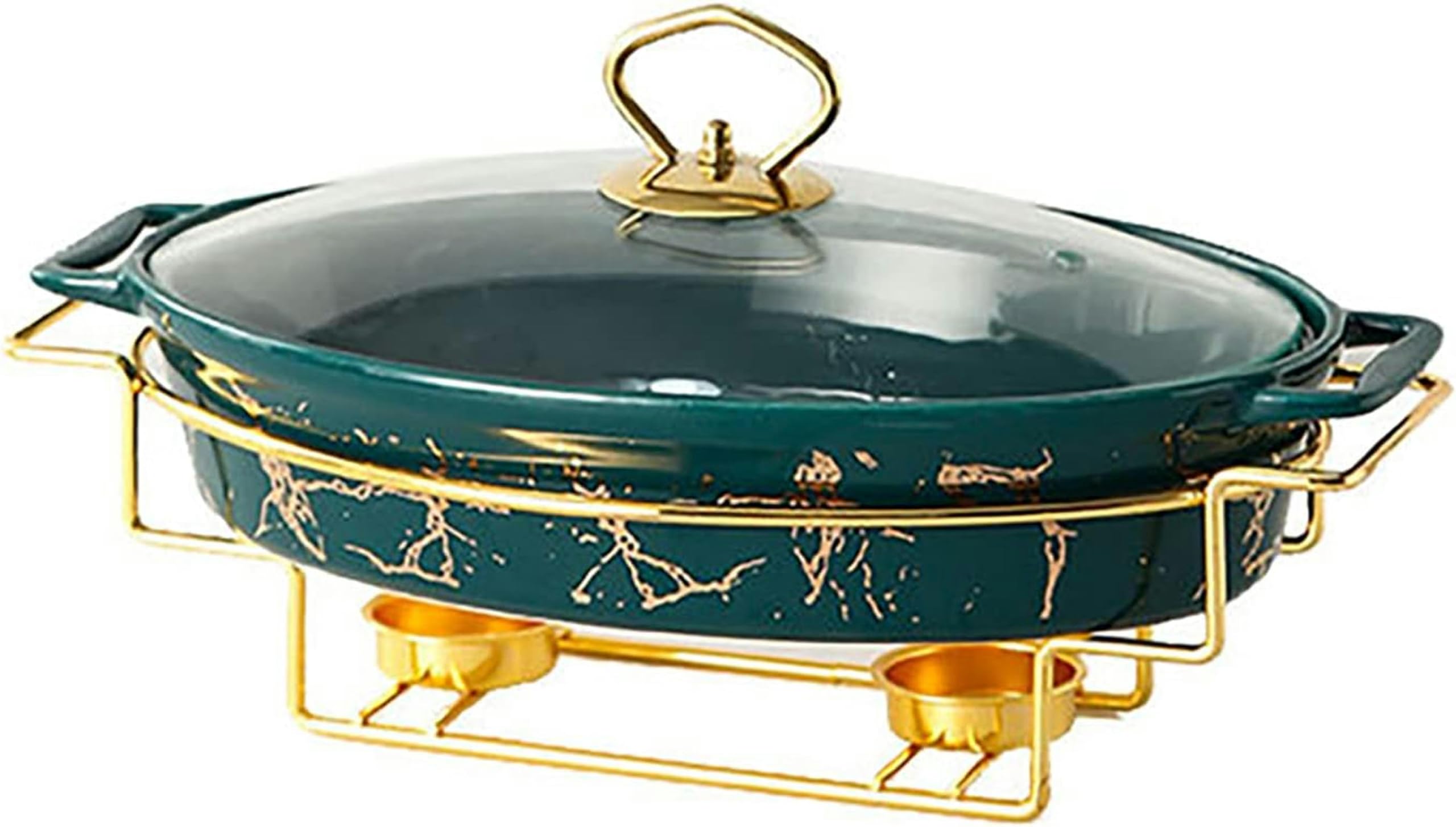 Hadecoll Green Chafing Dish Buffet Set, Ceramics Chafer With Imitation Marble Finish, Chafer And Buffet Warmer Set For Buffet Weddings, Parties, Banquets, Catering Events,-B