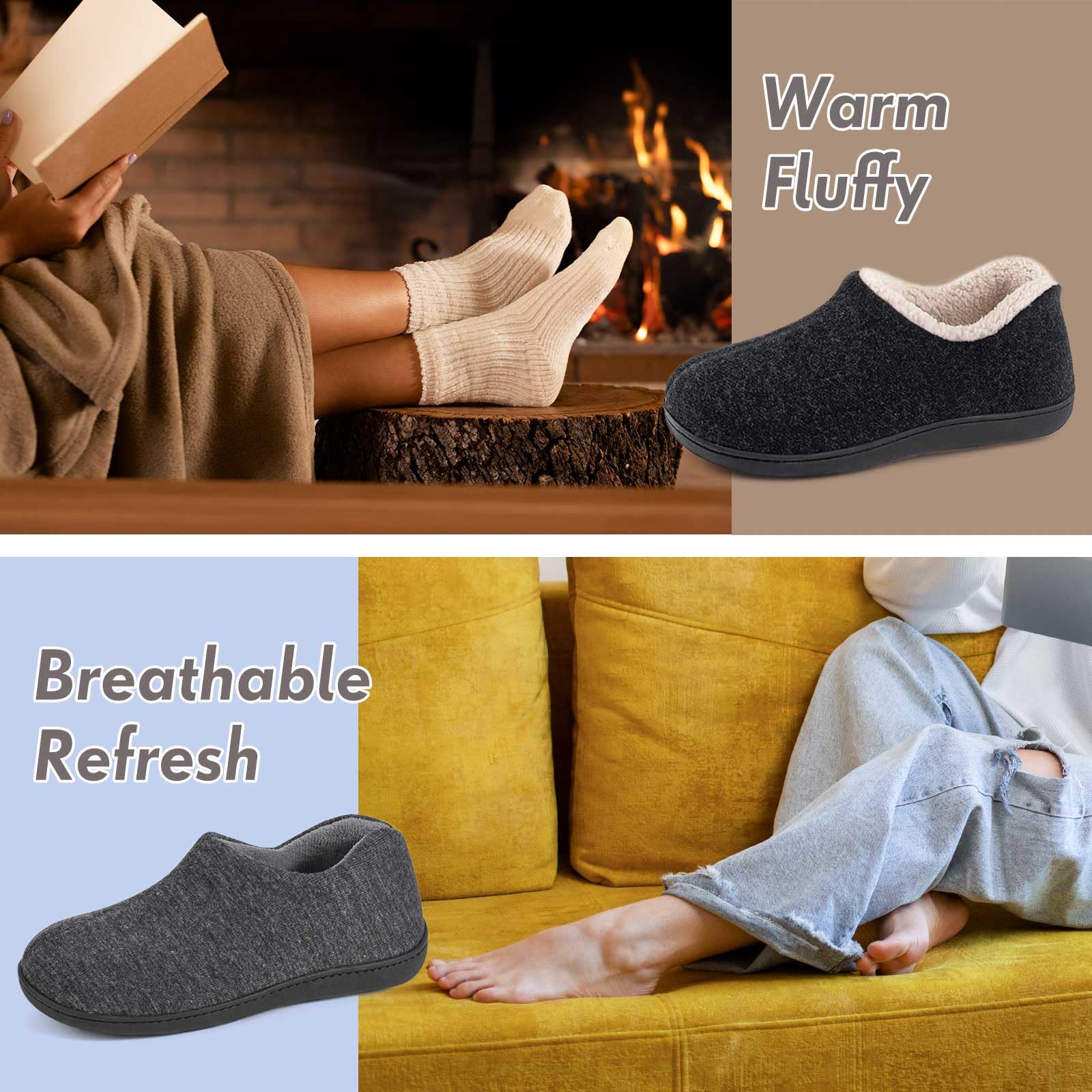 ULTRAIDEAS morbide Pantofole da Donna in Memory Foam con Retro Chiuso con Calda Fodera in Pile, Scarpe da casa in Cotone Misto Lana con Suola in Gomma Antiscivolo per Interni all'aperto