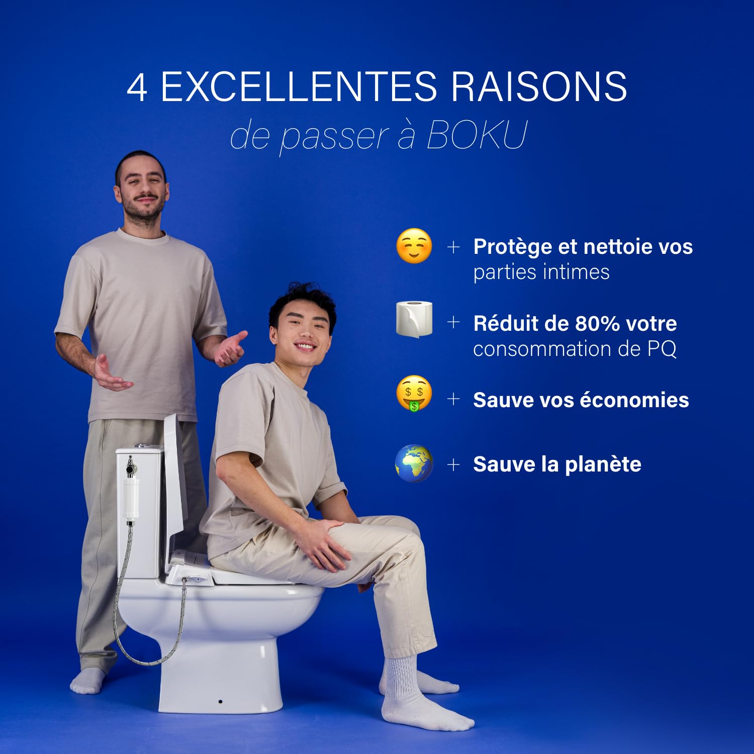 BOKU - Abattant Japonais - Avec Filtre Hydro - Hygiénique, Ecologique et Economique - Lavage par Jets Avant & Arrière - Marque Française, Technologie Brevetée - Forme Ovale (O)