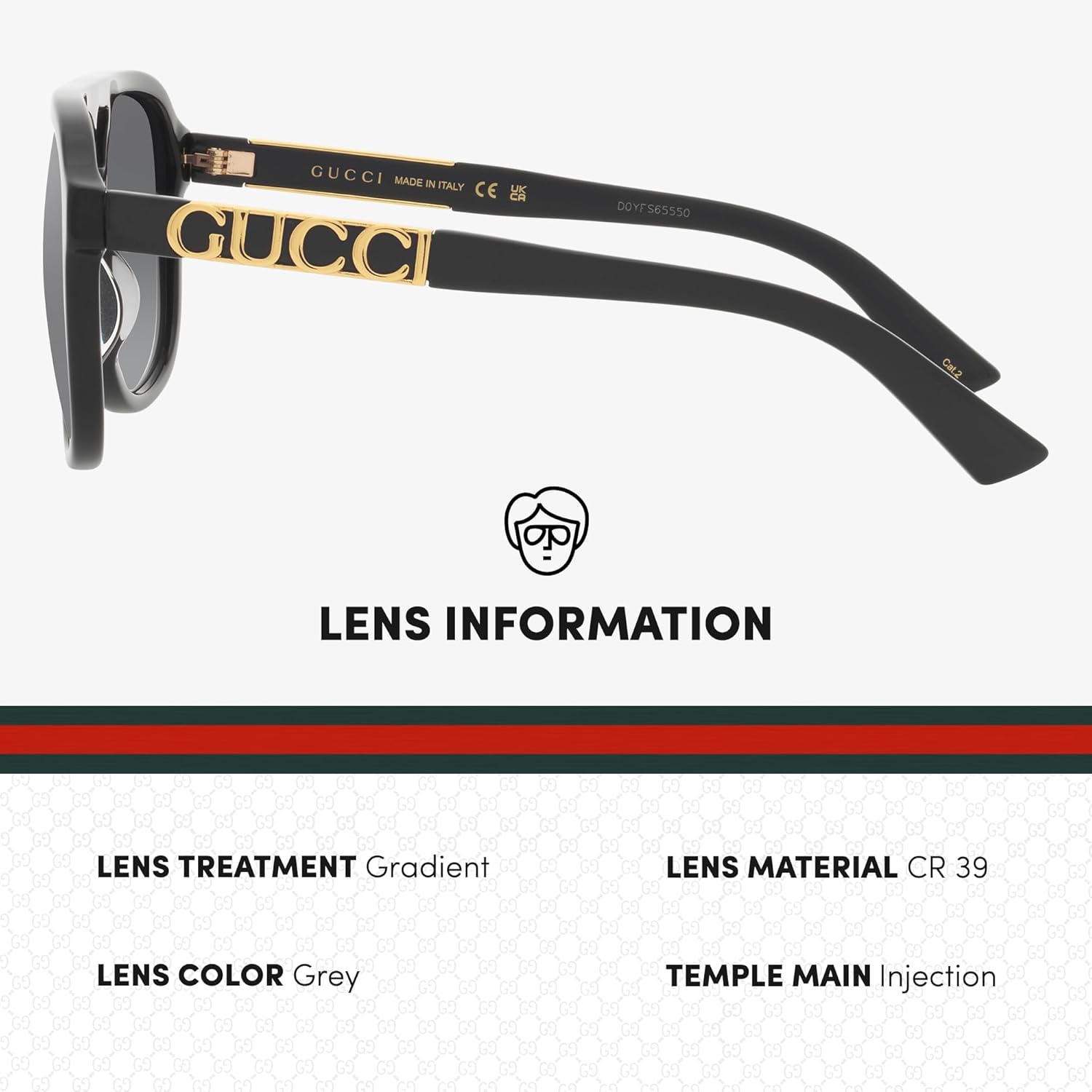 Gucci GG1188S Script Logo Pilot-Shaped Non-Polarized Sunglasses for Men & Women – Includes Luxury Eyewear Kit – Black Frame with Grey Lens