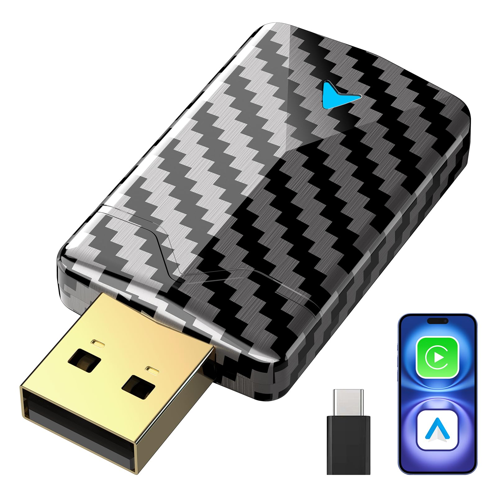 Mini CarPlay Wireless Adapter & Android Auto Wireless Adapter mit Auto GPS Navigation, Metall USB-A/C,Kompatibel ab 2016, für Apple iPhone (iOS 10+) & Android 10+
