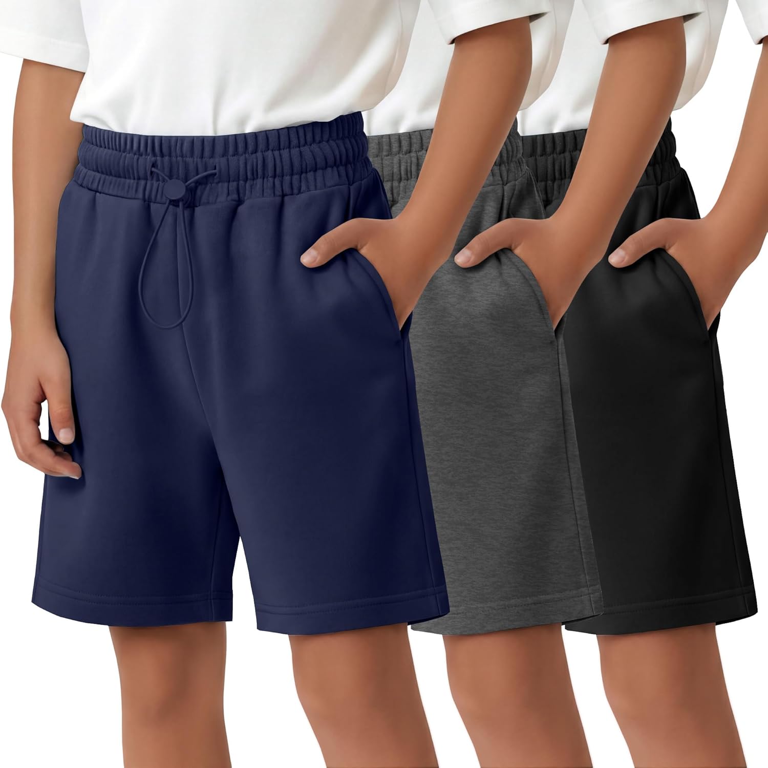 3 Pack Boy's Shorts Kids Athletic Knee Length Short Summer Baggy Sports Loose Casual Pull on SweatShorts 5-14 Years