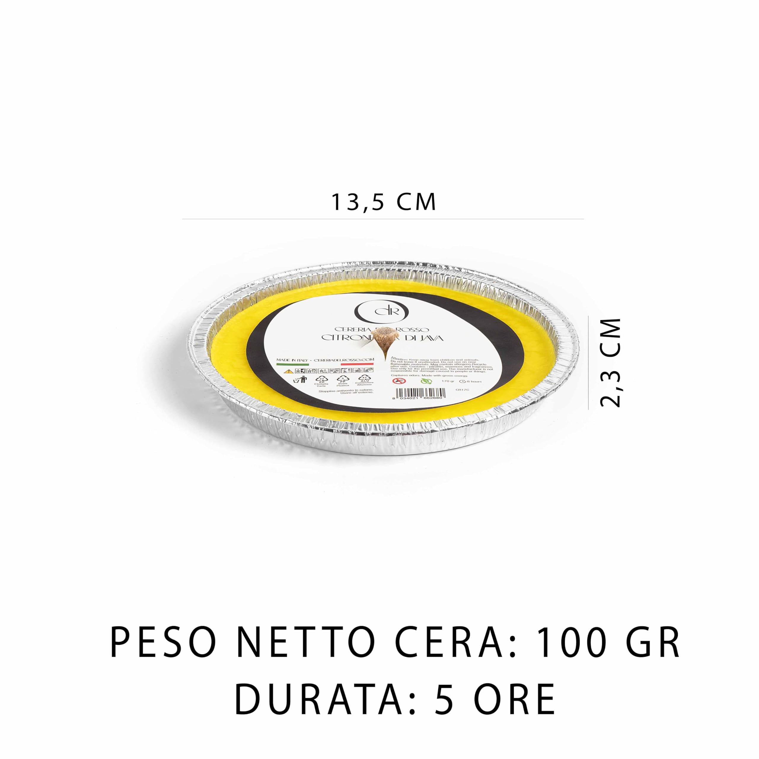 Cereria Del Rosso – candela alla citronella -fiaccola in alluminio antizanzare da 14 cm- set 60 pezzi- antivento – made in italy – durata 5 ore.