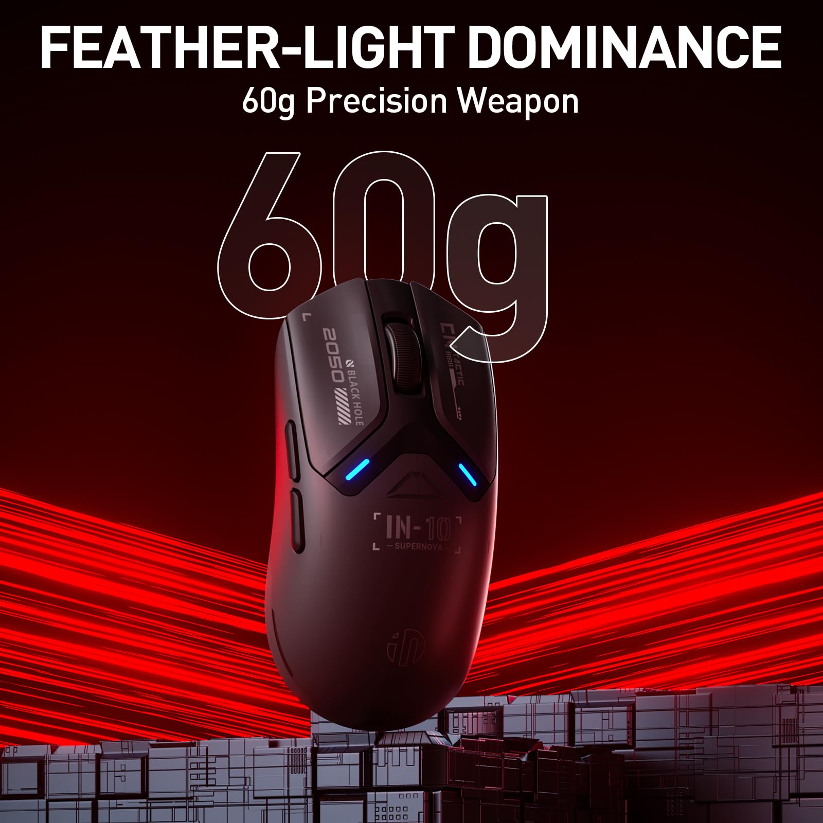 INPHIC IN10P - Mouse da gioco wireless superleggero, sensore 25K, 26.000 DPI, 5 pulsanti programmabili (IN10P-F)