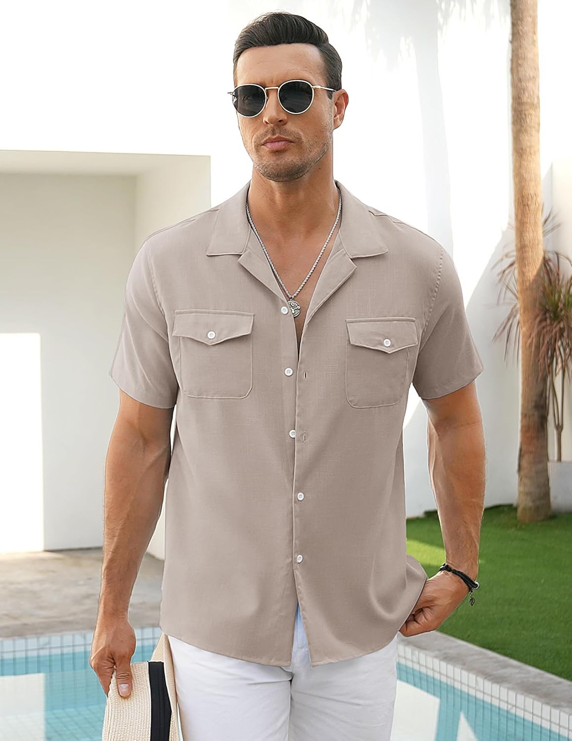 COOFANDY Men's Linen Short Sleeve Button Down Shirt Casual Cuban Collar Summer Beach Shirts Vacation Essentials - Image 3