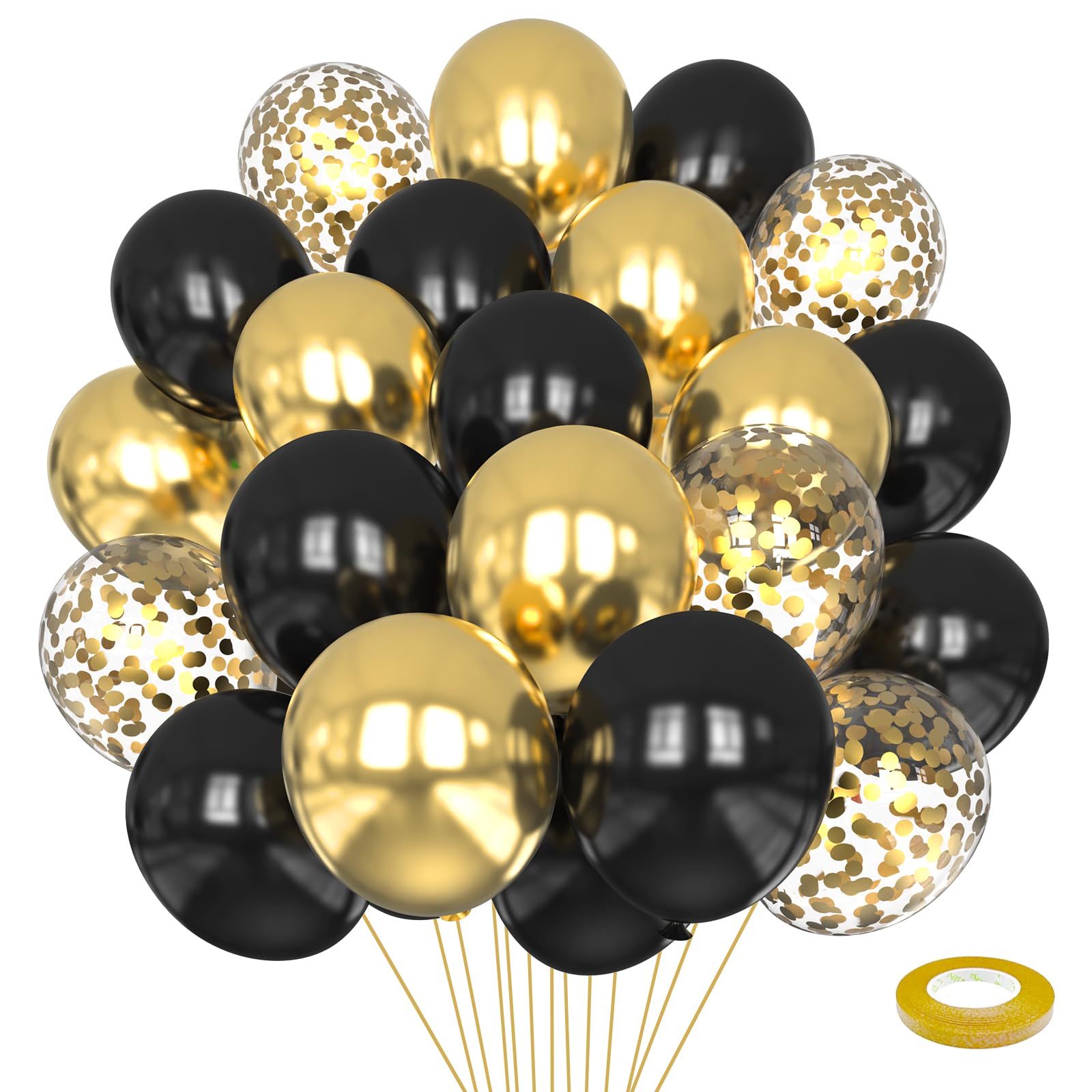 Black and Gold Balloons, 60PCS 12 Inch Gold and Black Confetti Balloons