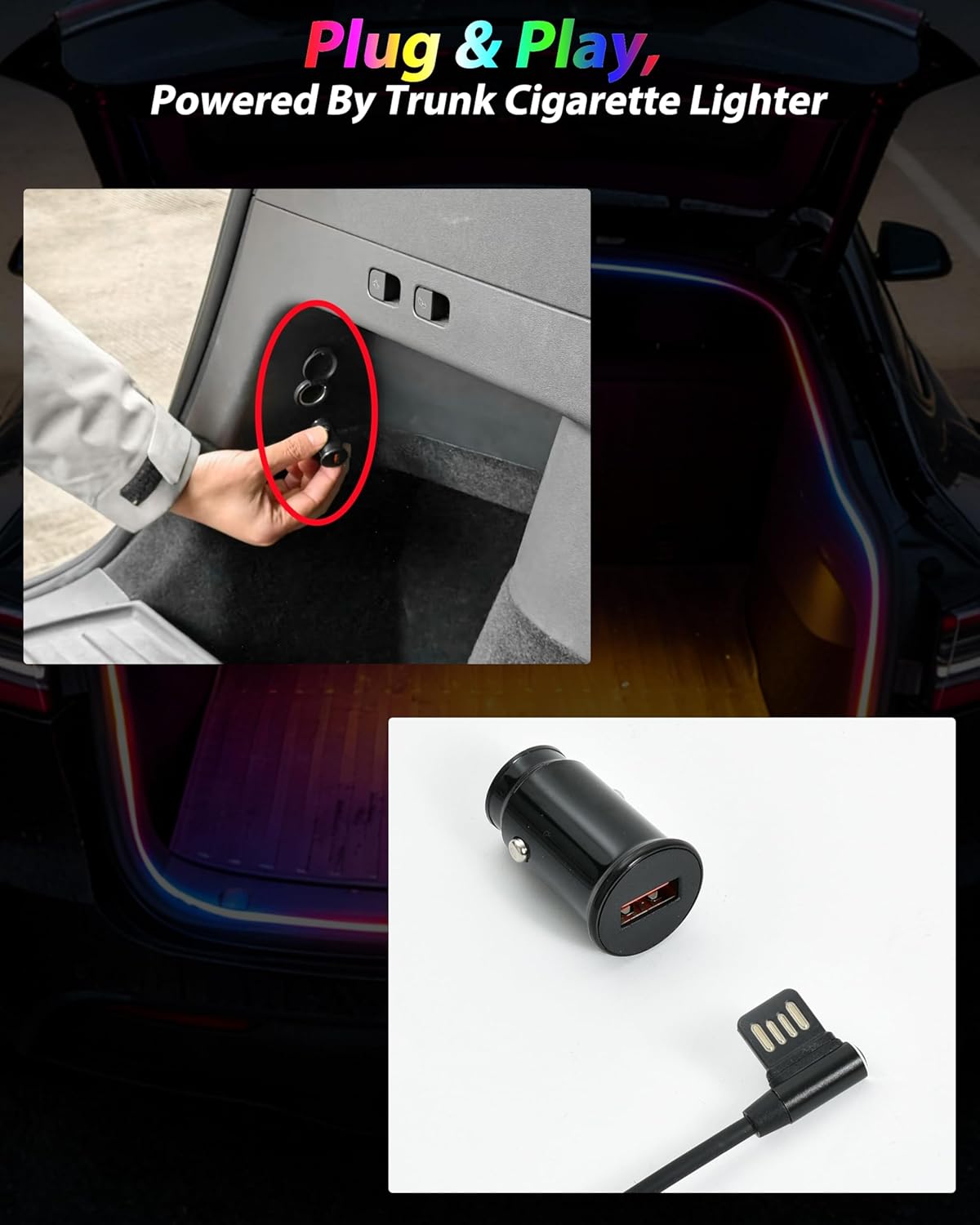 KEWISAUTO LED Trunk Light Strip for Tesla Model Y & Juniper 2021-2026, APP-Controlled RGB Ambient Neon Lights with Auto On/Off, Waterproof Silicone for Car Trunk & Camping Atmosphere