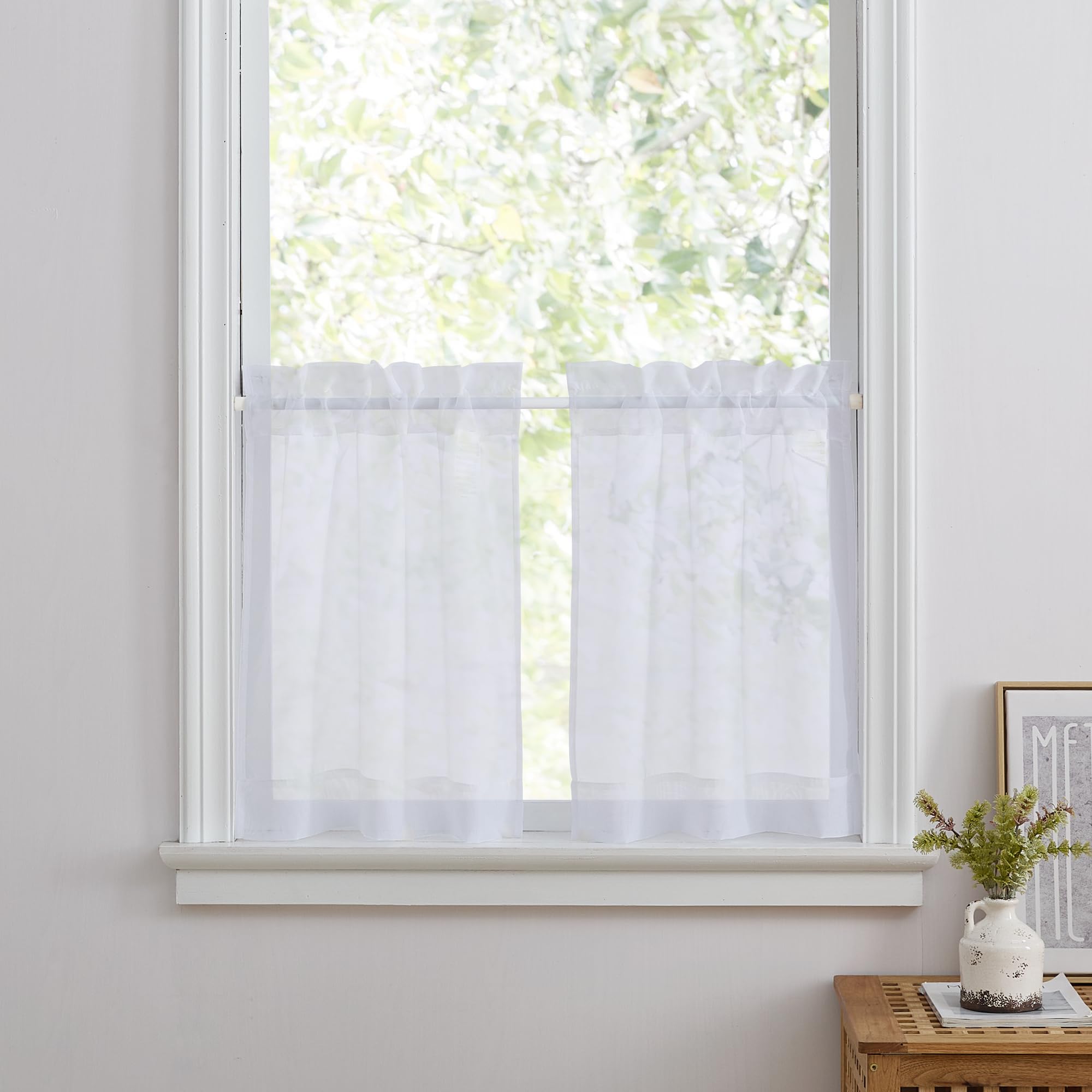 PONY DANCE Cortinas Dormitorio Cortas Visillo Blanco Cortinas Cocina Ventana 60x120 cm Visillos Ventana Cortinas Trasparente Cortinas de Casa Cortinas Rusticas, 2 Piezas
