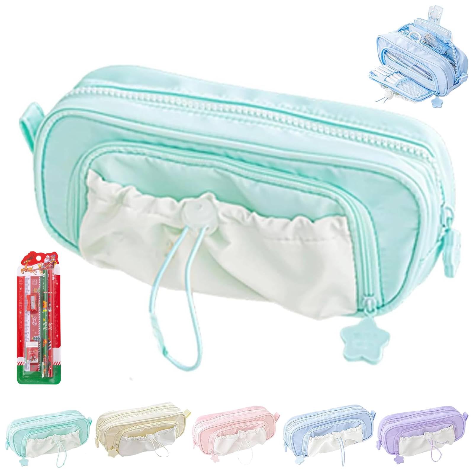 Rosy Posy Pencil Case, 2025 New RosyPosys Kawaii Pencil Case, Star Series Large Capacity Drawstring Pencil Cases, IPX2 Waterproof 45 Pens Ample Storage (Green)