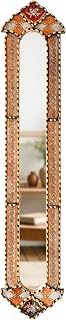 Long Narrow Wall Mirror – Peruvian Handmade Vertical Mirror with Reverse Painted Glass and Bronze Leaf Frame, 35.4" Tall Accent for Hallway or Entryway