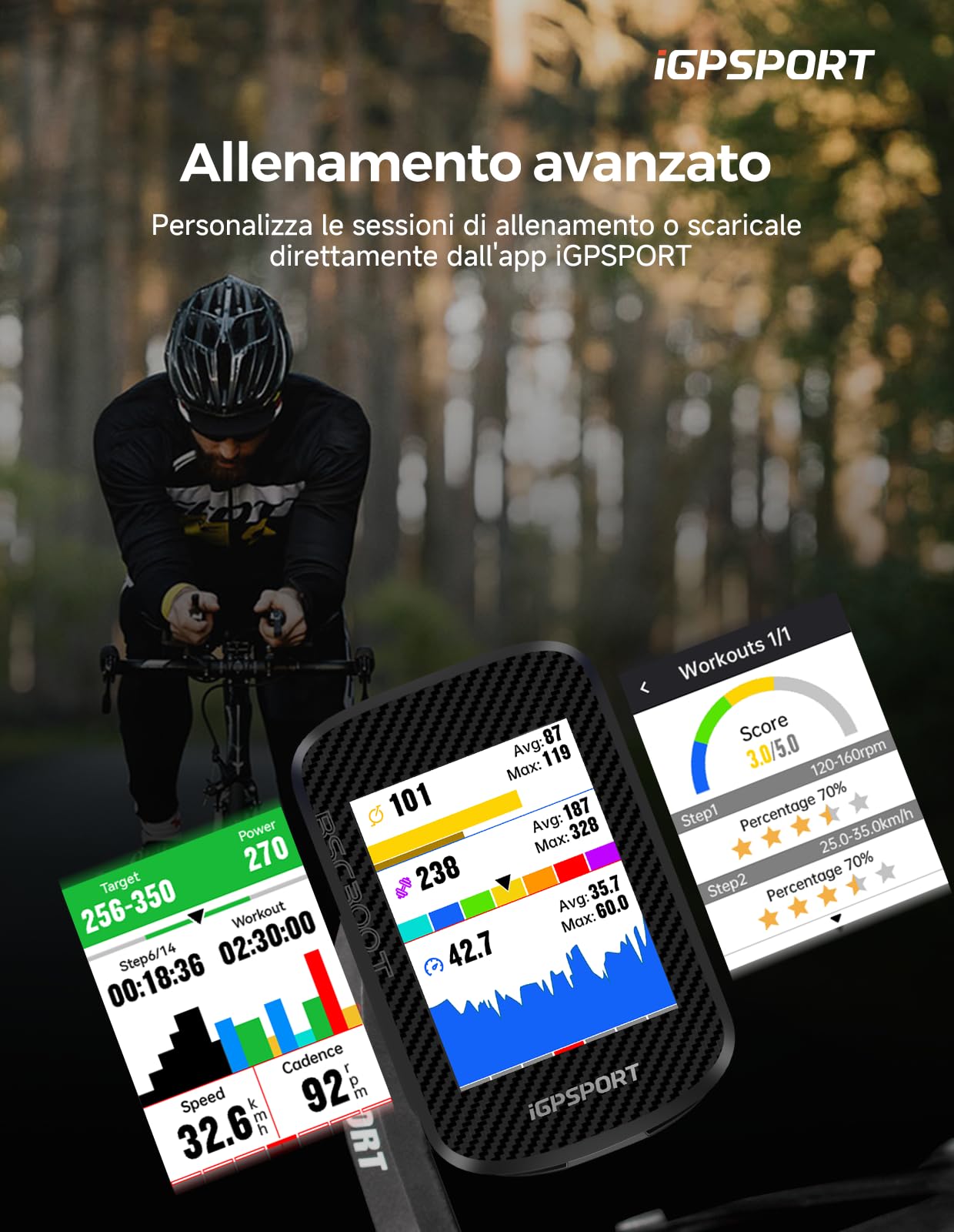 iGPSPORT BSC300T Ciclocomputer Touch Screen a Colori da 2,4'' GPS Computer da Bicicletta Mappe di Navigazione Memoria da 8 GB Compatibile 130 Dati Tipo C Ricarica Collegamento a E-Bike e Di2