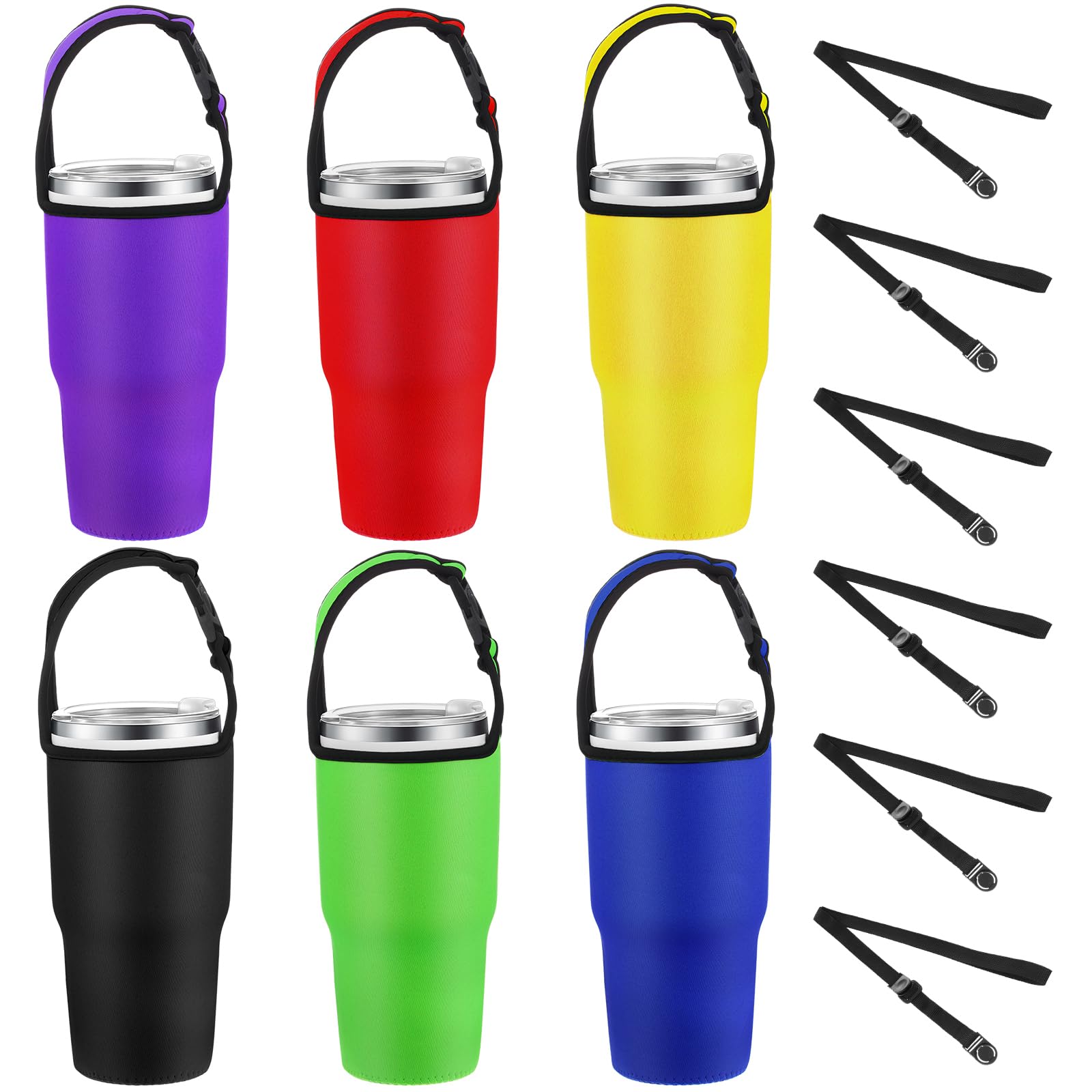 ZHANGBY 6 Set 30oz Tumbler Carrier Holder with Shoulder Strap, Reusable Tumbler Holder Pouch Neoprene Cup Sleeve Cover Holder with Strap Protective
