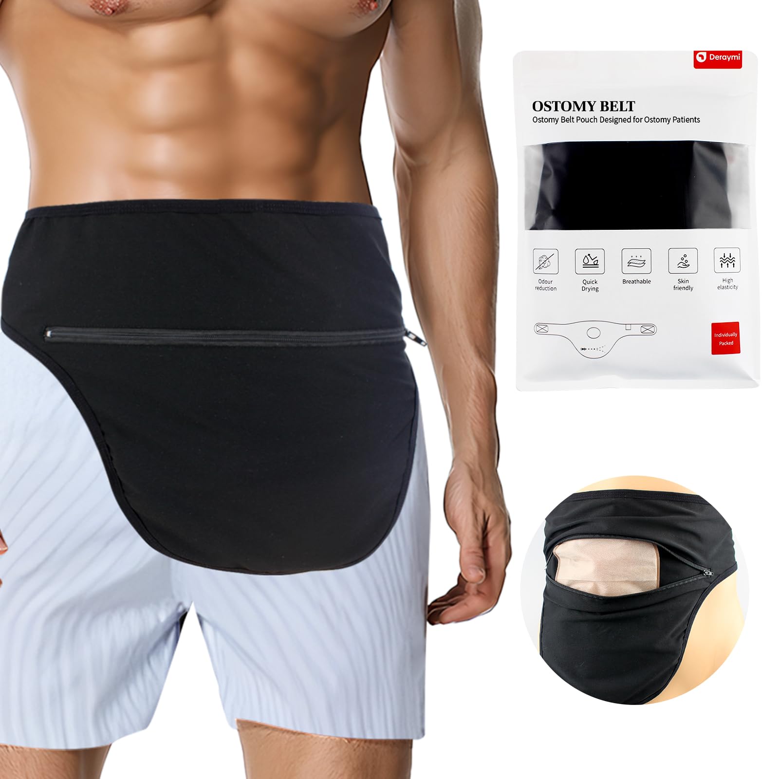 DERAYMIOstomy Belts for Men Women, Ostomy Bag Cover for Keeping Ostomy Bag in Place, Colostomy Support Belt Ostomy Wrap for Swimming Outdoor Activities (L)