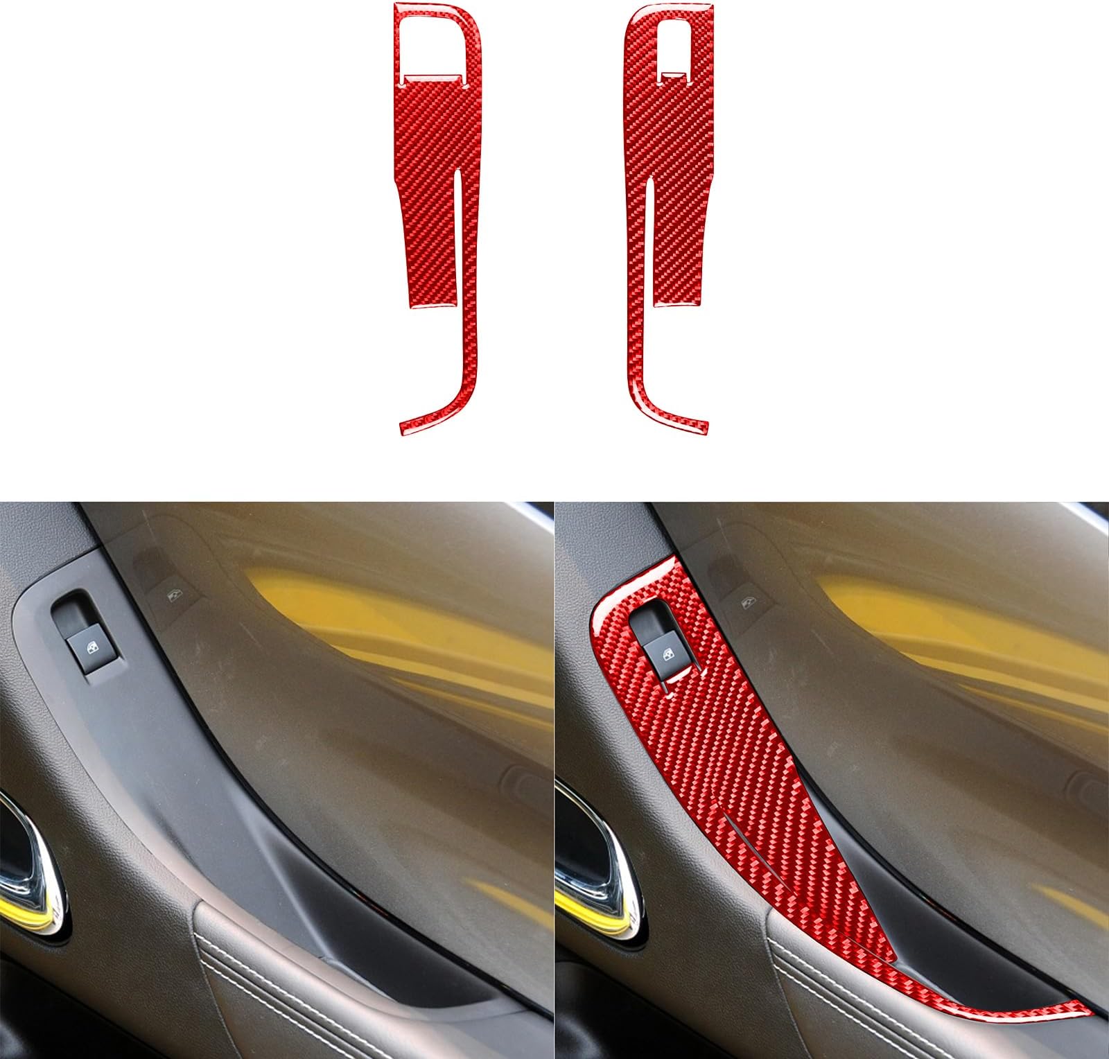 Car Door Window Lift Switch Panel Sticker Real Quality Carbon Fiber Interior Trim Compatible with Chevy/Chevrolet Camaro 2010 2011 Decal Accessories Decoration - A Red