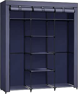 Armadio In Tessuto Pieghevole SONGMICS | 45x150x175 Cm Blu Scuro Con Barra Di Sospensione E Ripiani | Guardaroba Per Camera E Soggiorno
